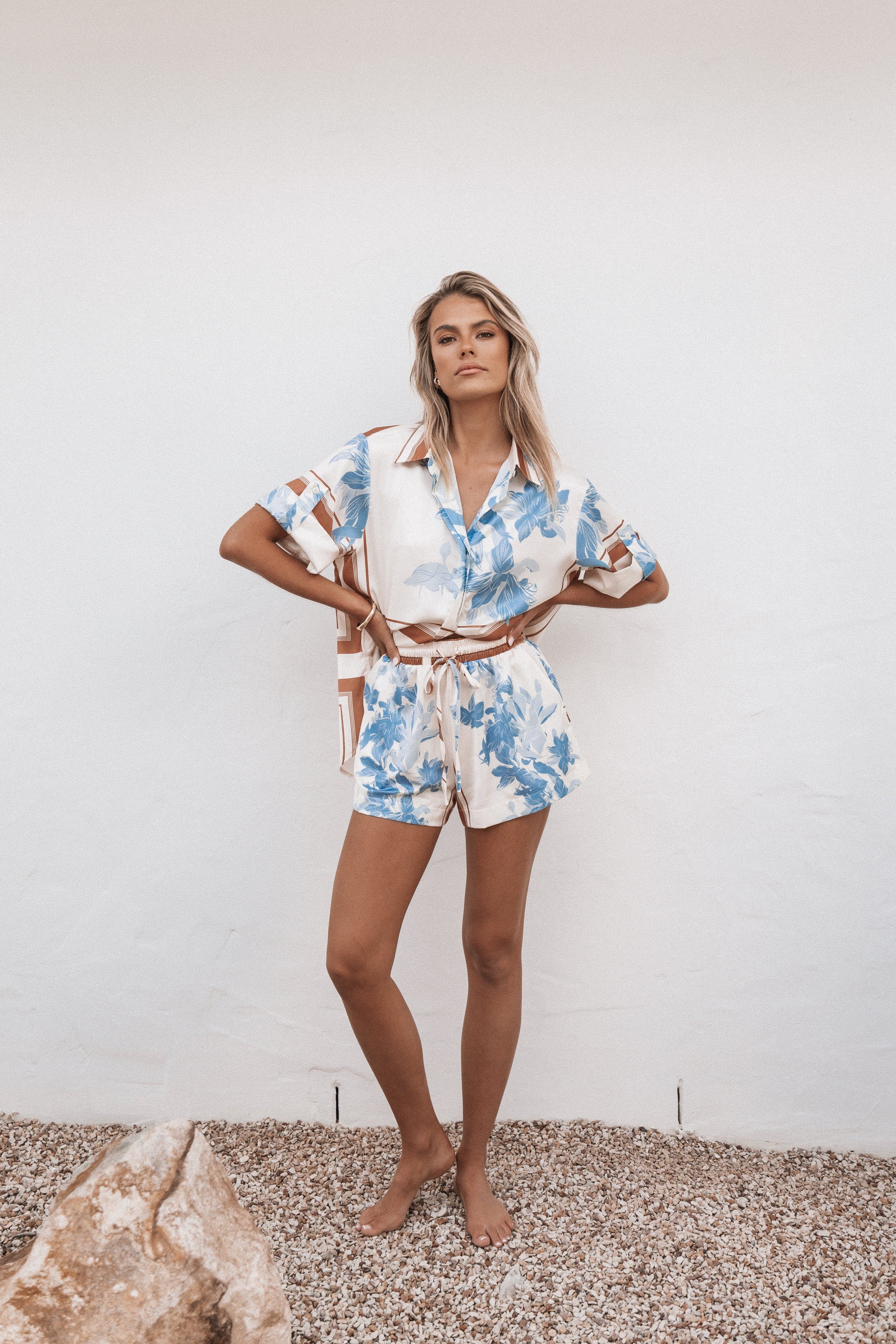 Petal and Pup USA BOTTOMS Lara Shorts - Pale Blue Print