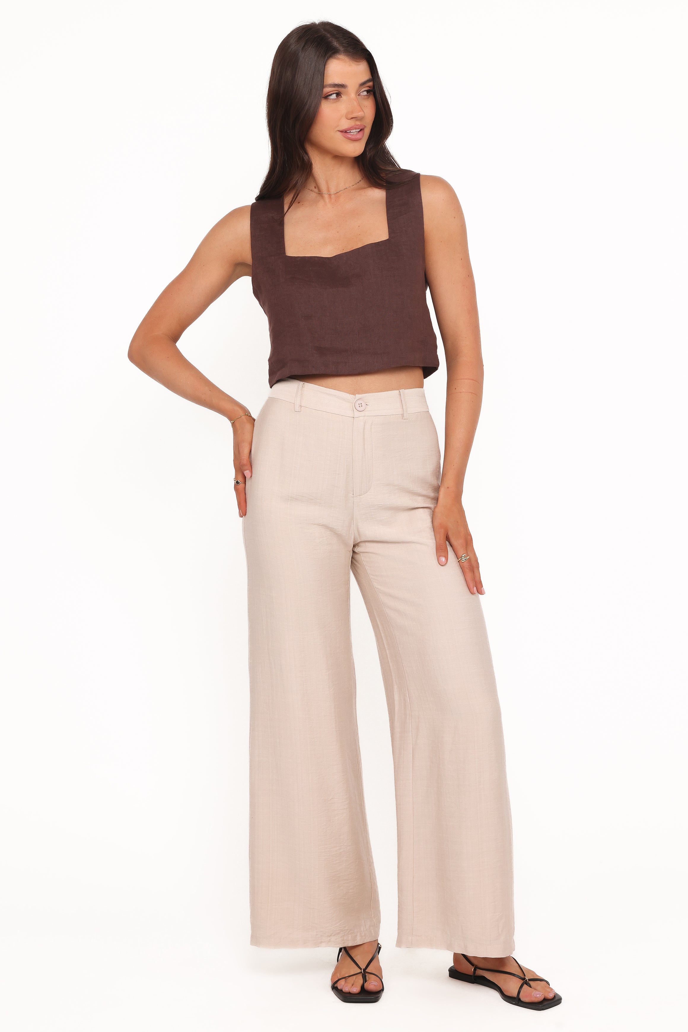 Petal and Pup USA BOTTOMS Lauren Wide Leg Pant - Beige