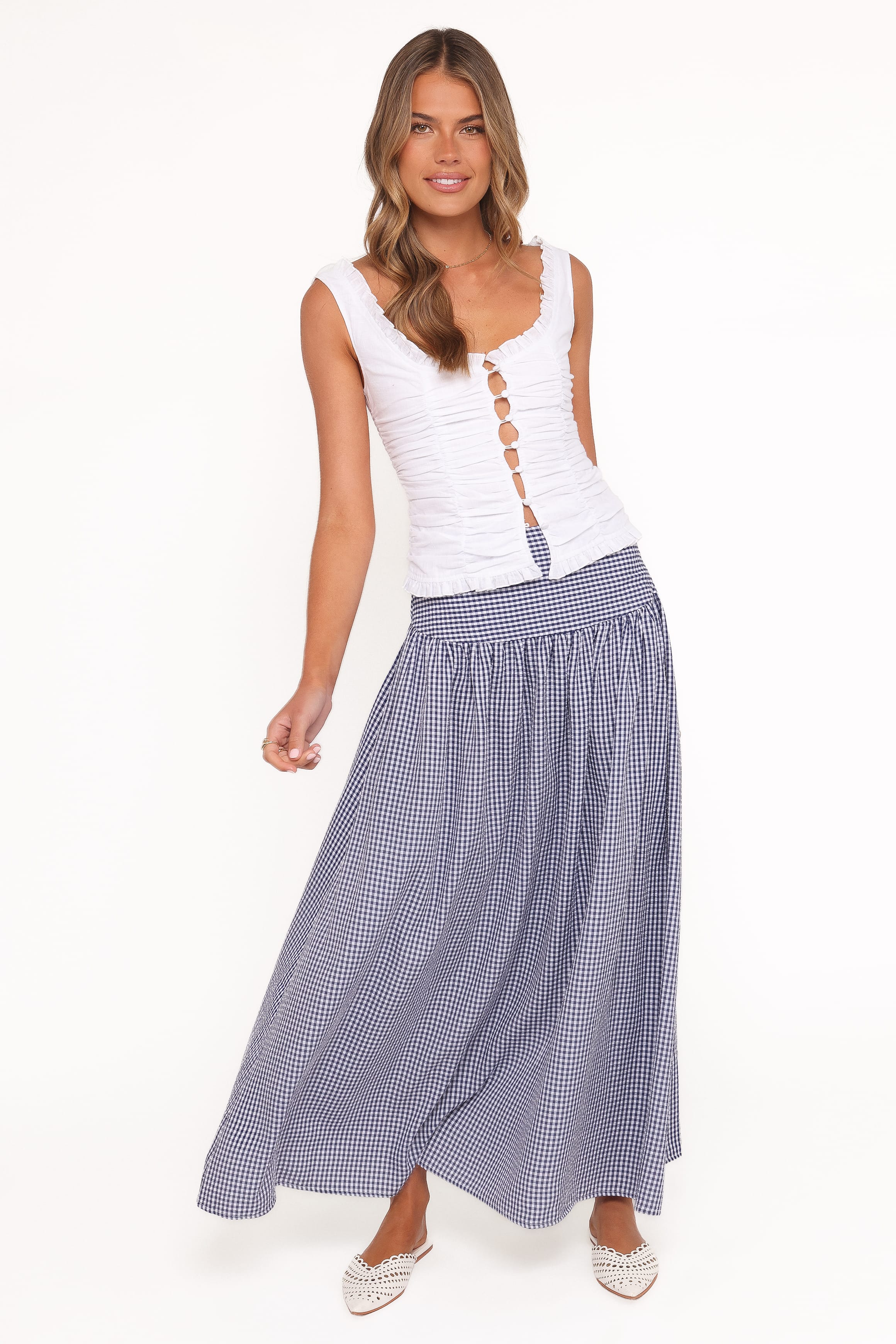 Petal and Pup USA BOTTOMS Laurita Maxi Skirt - Navy Gingham