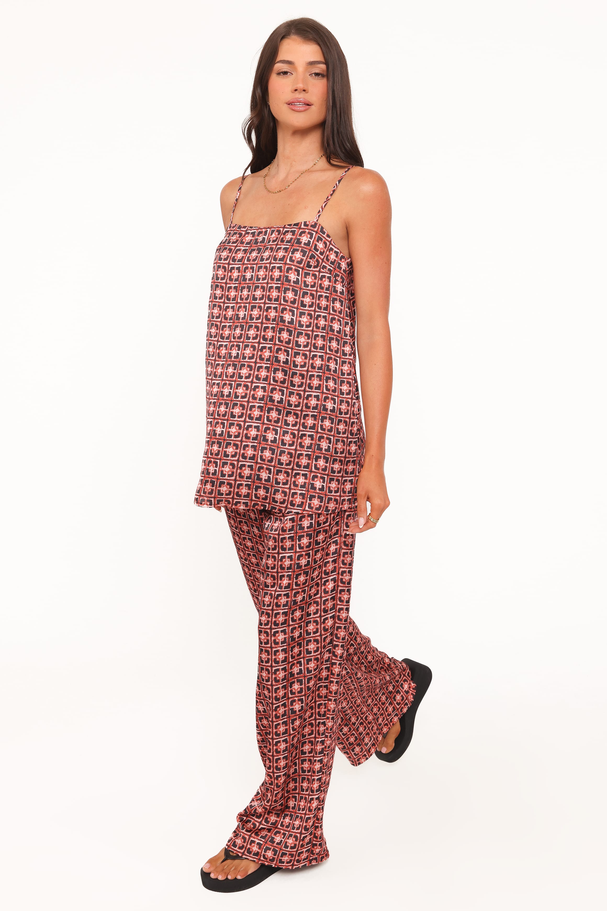 Petal and Pup USA BOTTOMS Lexi Elastic Waist Pant - Red Geometric