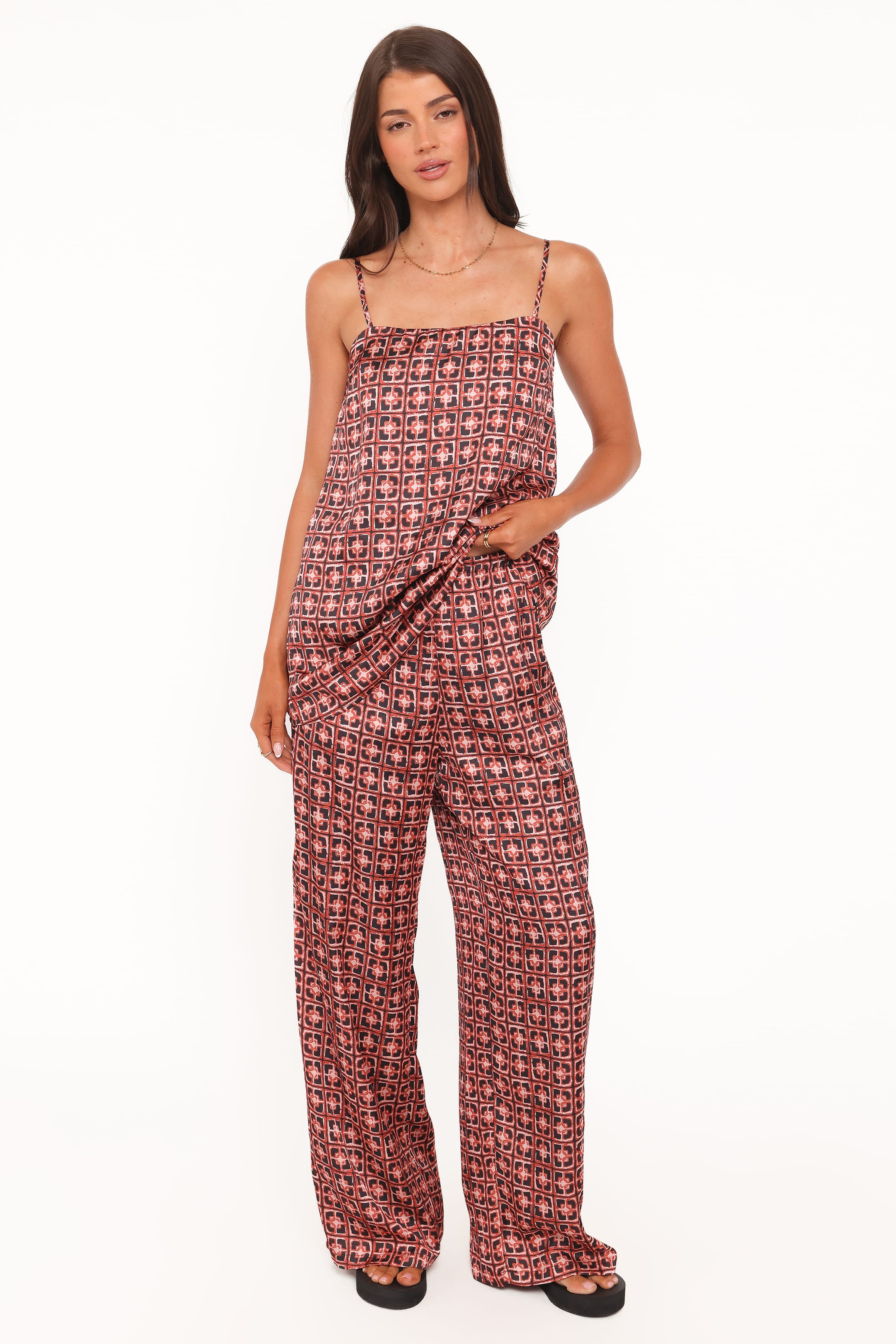 Petal and Pup USA BOTTOMS Lexi Elastic Waist Pant - Red Geometric