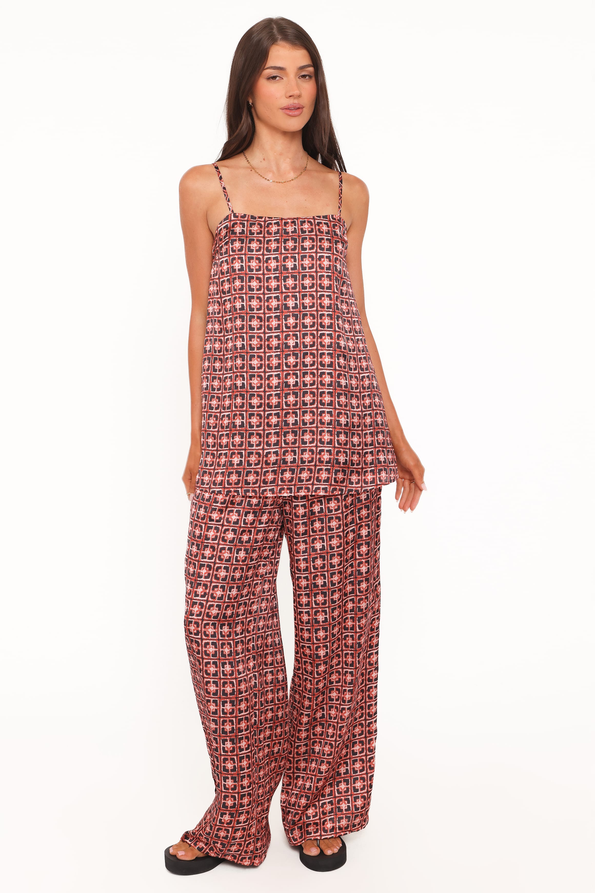 Petal and Pup USA BOTTOMS Lexi Elastic Waist Pant - Red Geometric