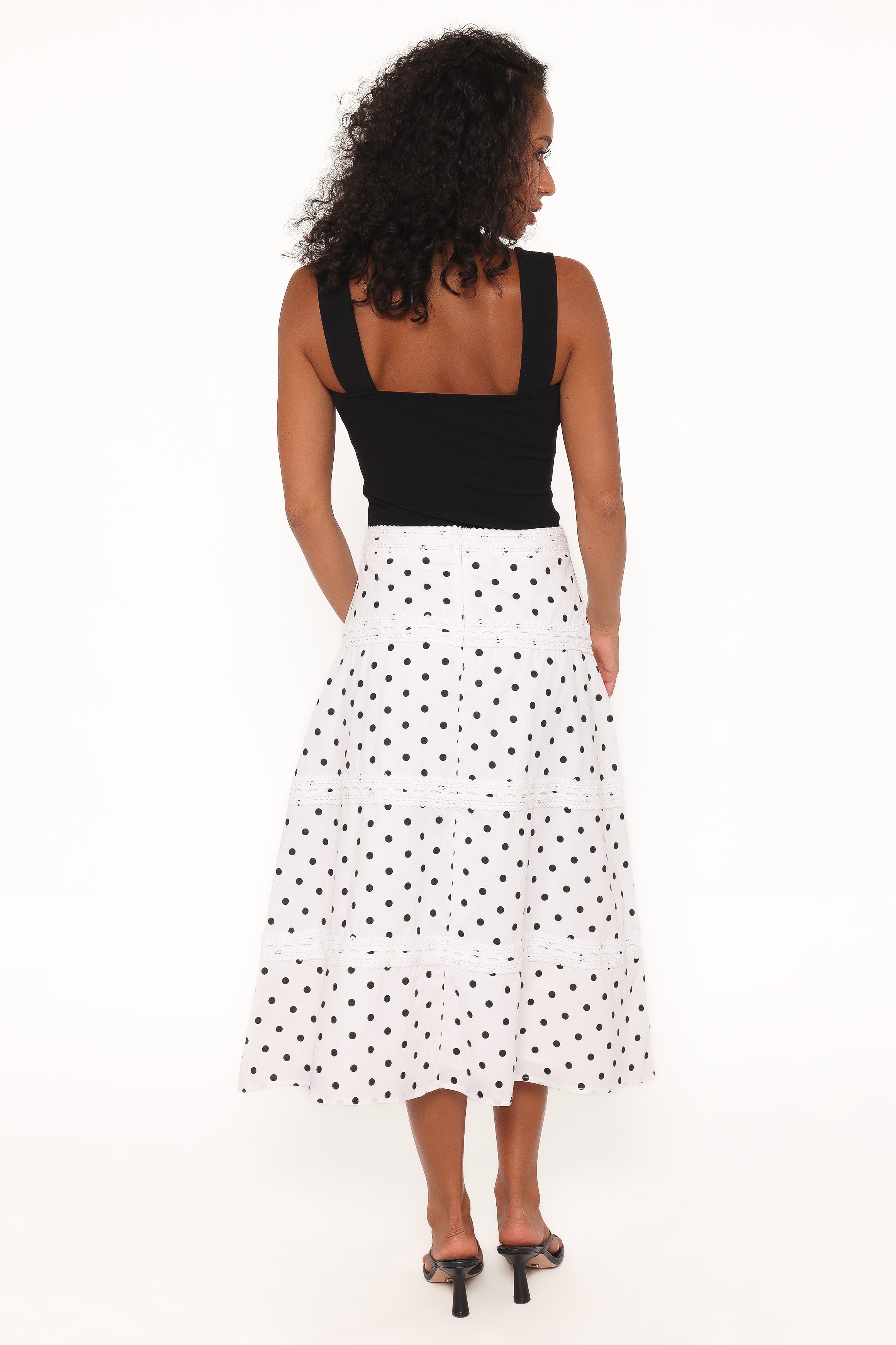 Petal and Pup USA BOTTOMS Lucia Tiered Midi Skirt - White Polka Dot