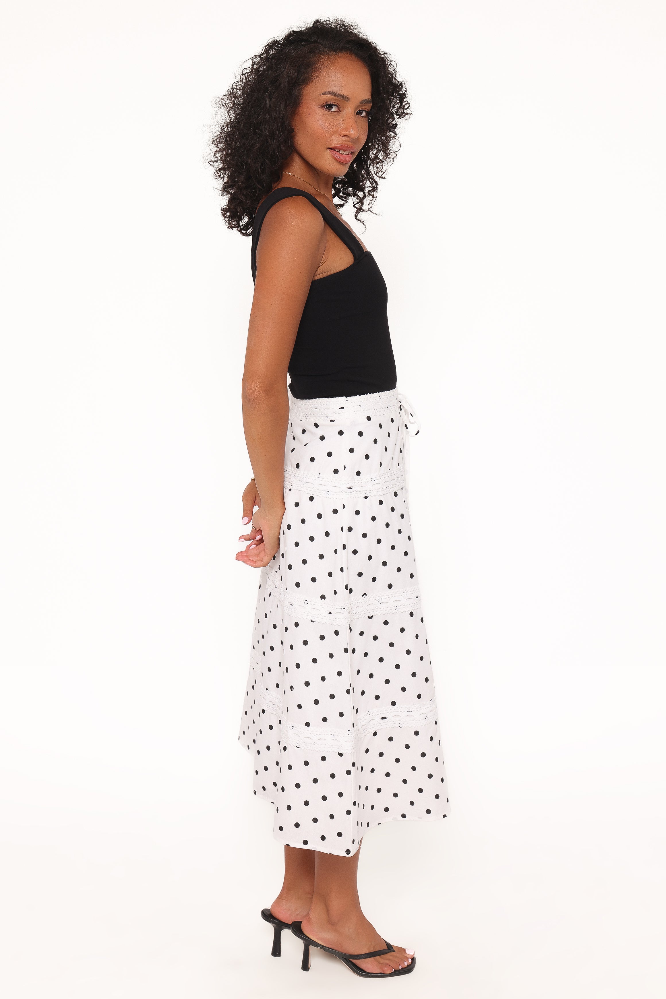 Petal and Pup USA BOTTOMS Lucia Tiered Midi Skirt - White Polka Dot