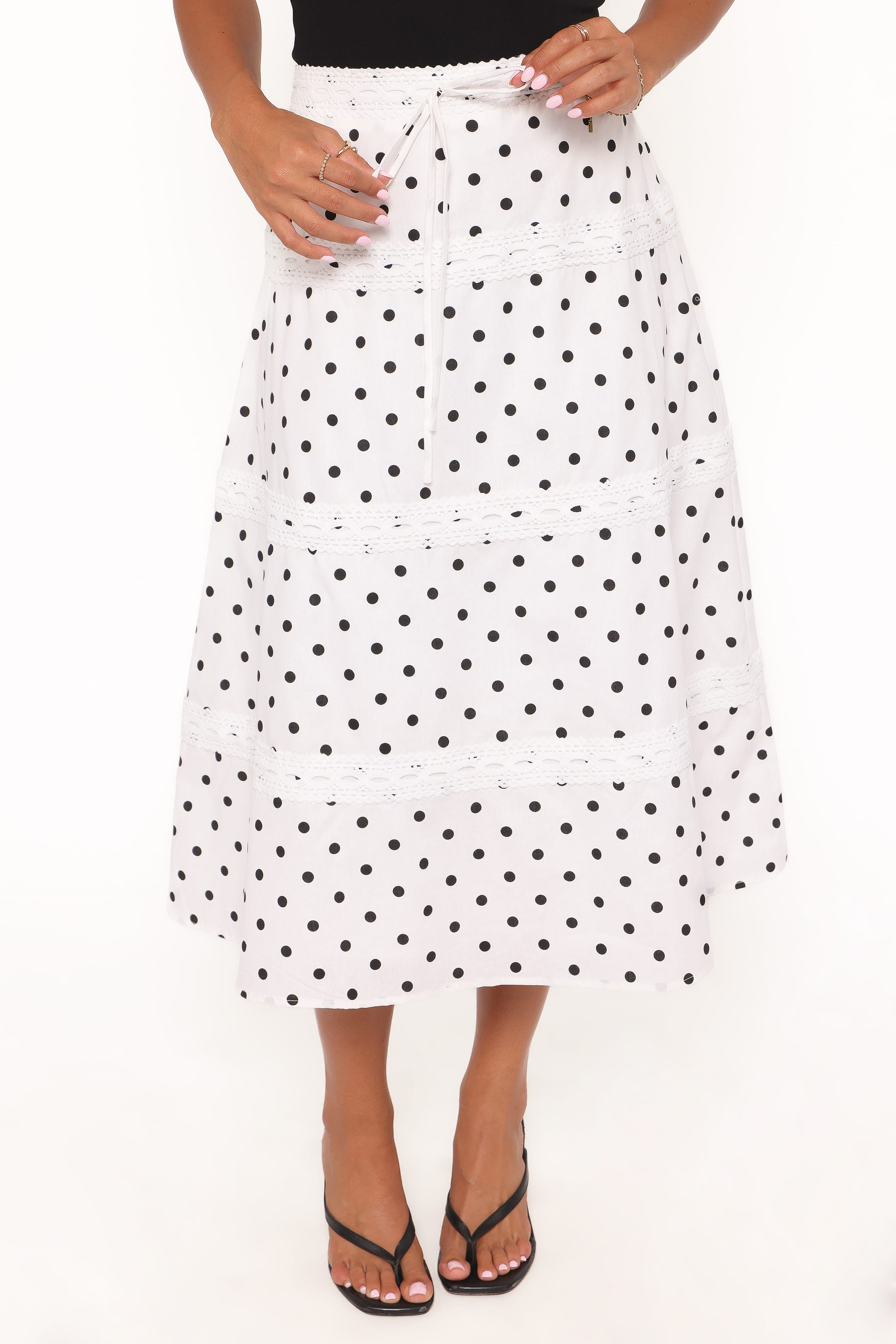 Petal and Pup USA BOTTOMS Lucia Tiered Midi Skirt - White Polka Dot