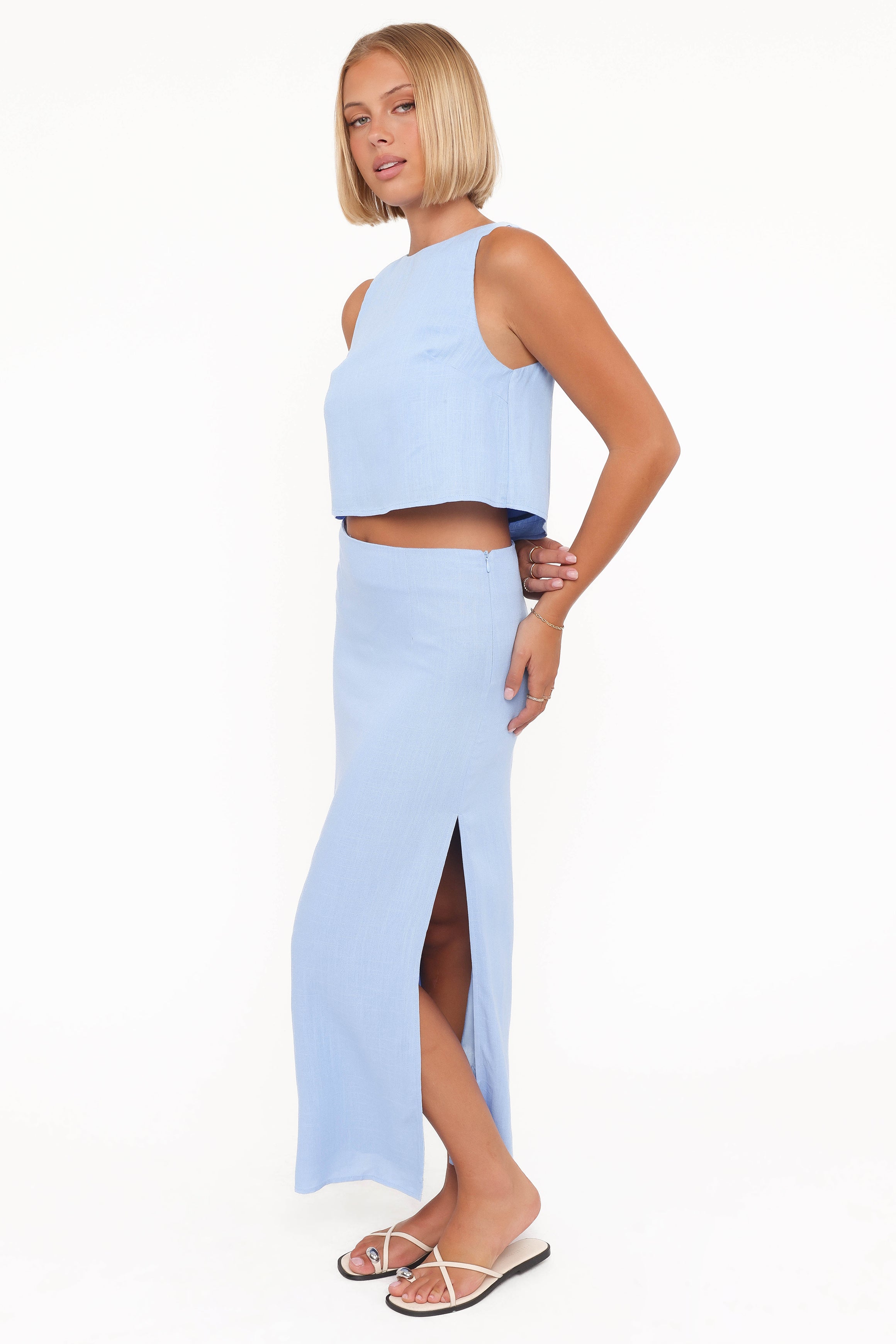 Petal and Pup USA BOTTOMS Madison Linen Column Skirt - Blue