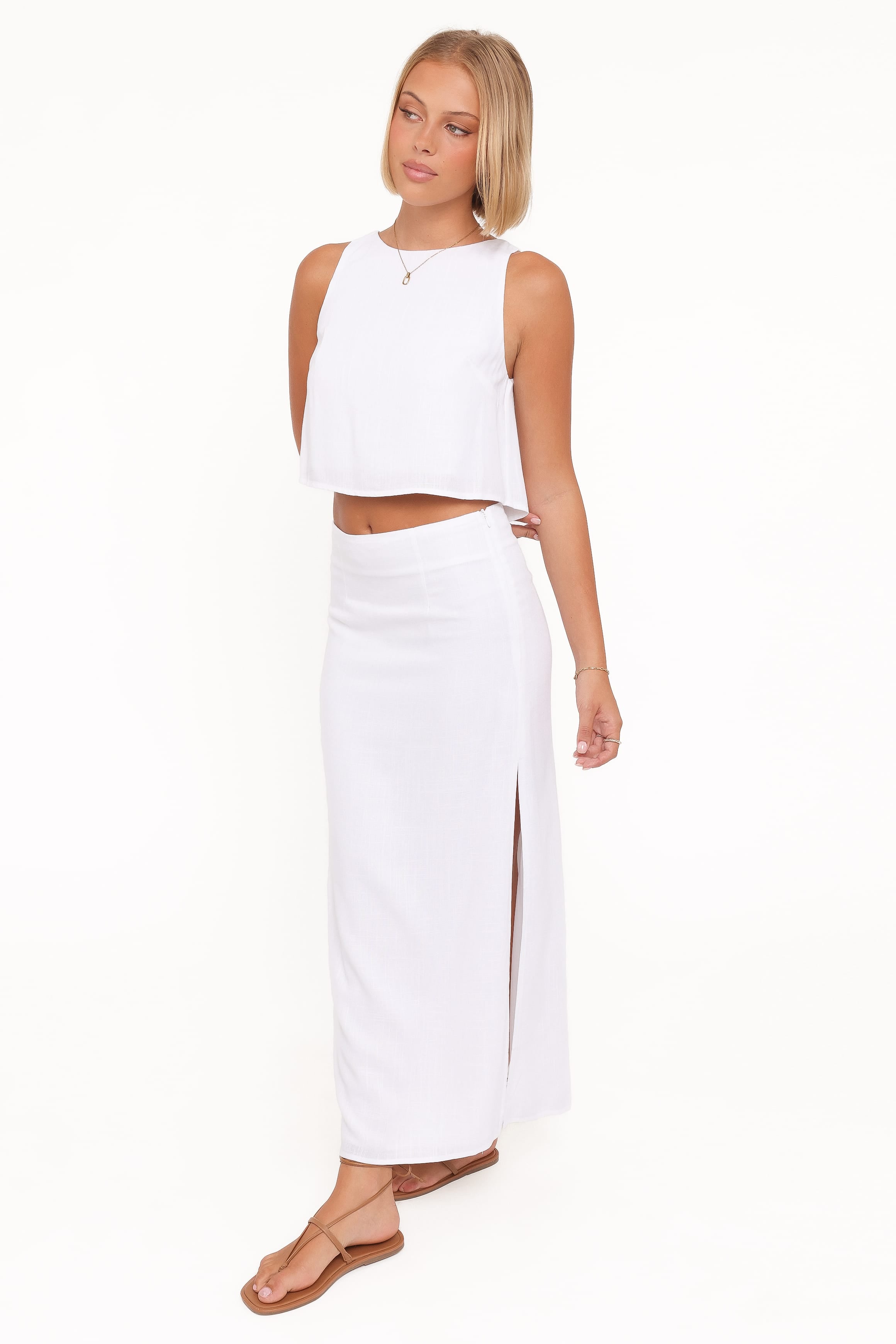 Petal and Pup USA BOTTOMS Madison Linen Column Skirt - White