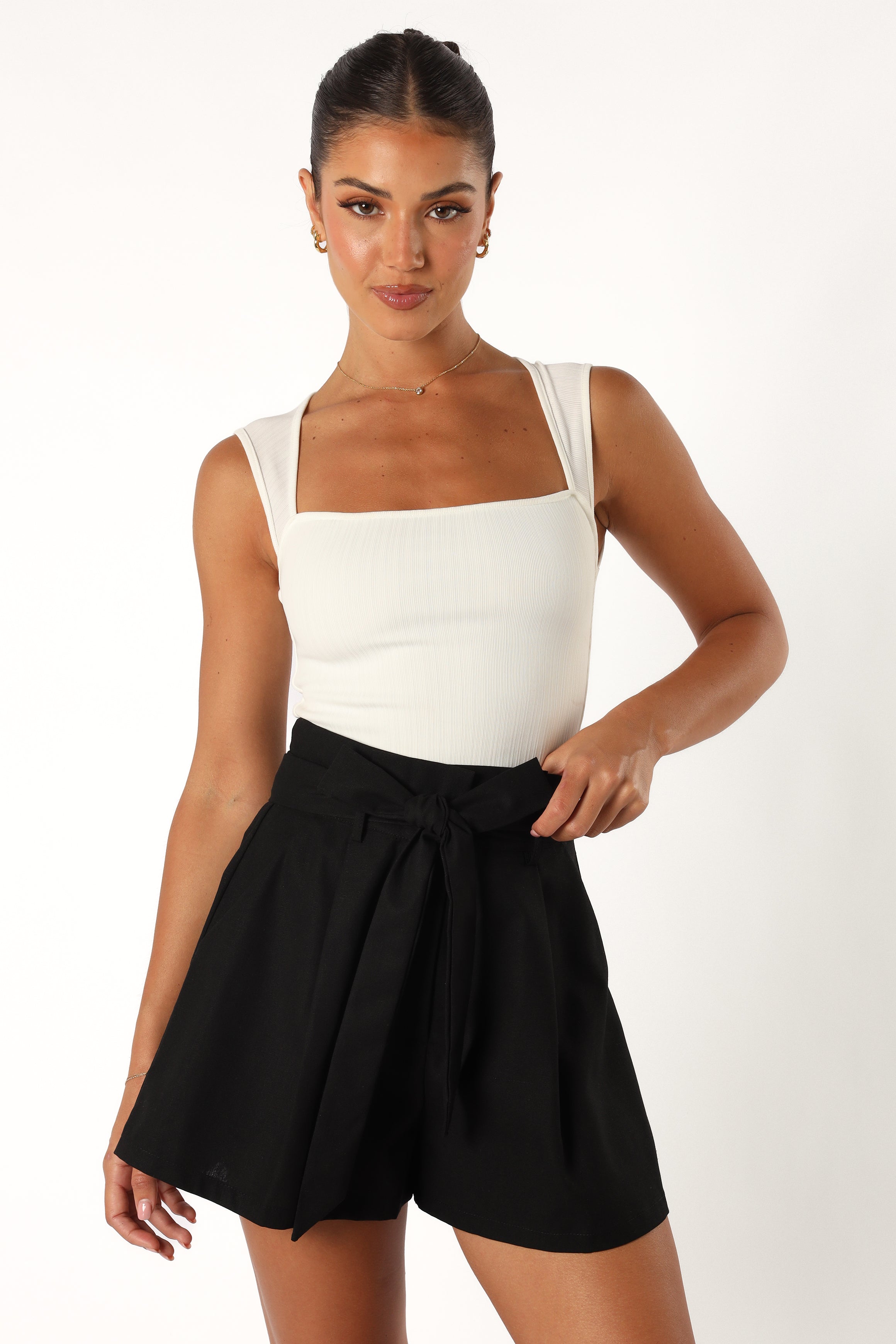 Petal and Pup USA BOTTOMS Maya High Waisted Paperbag Shorts - Black