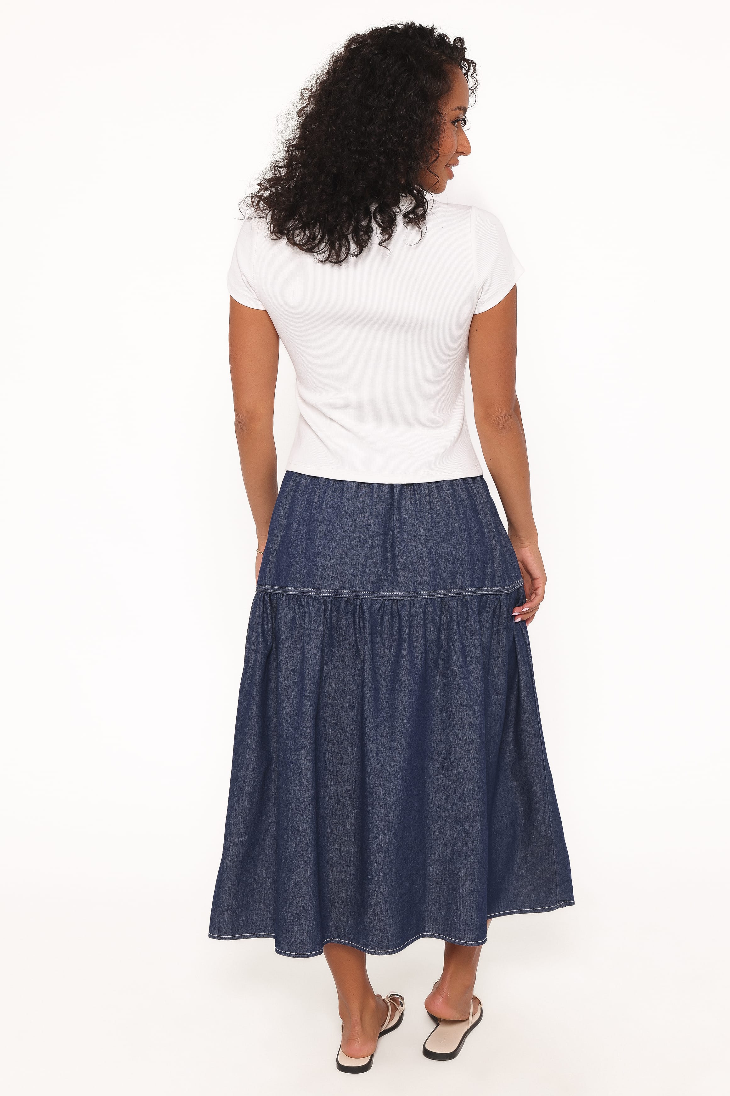 Petal and Pup USA BOTTOMS Meadow Midi Denim Skirt - Dark Wash