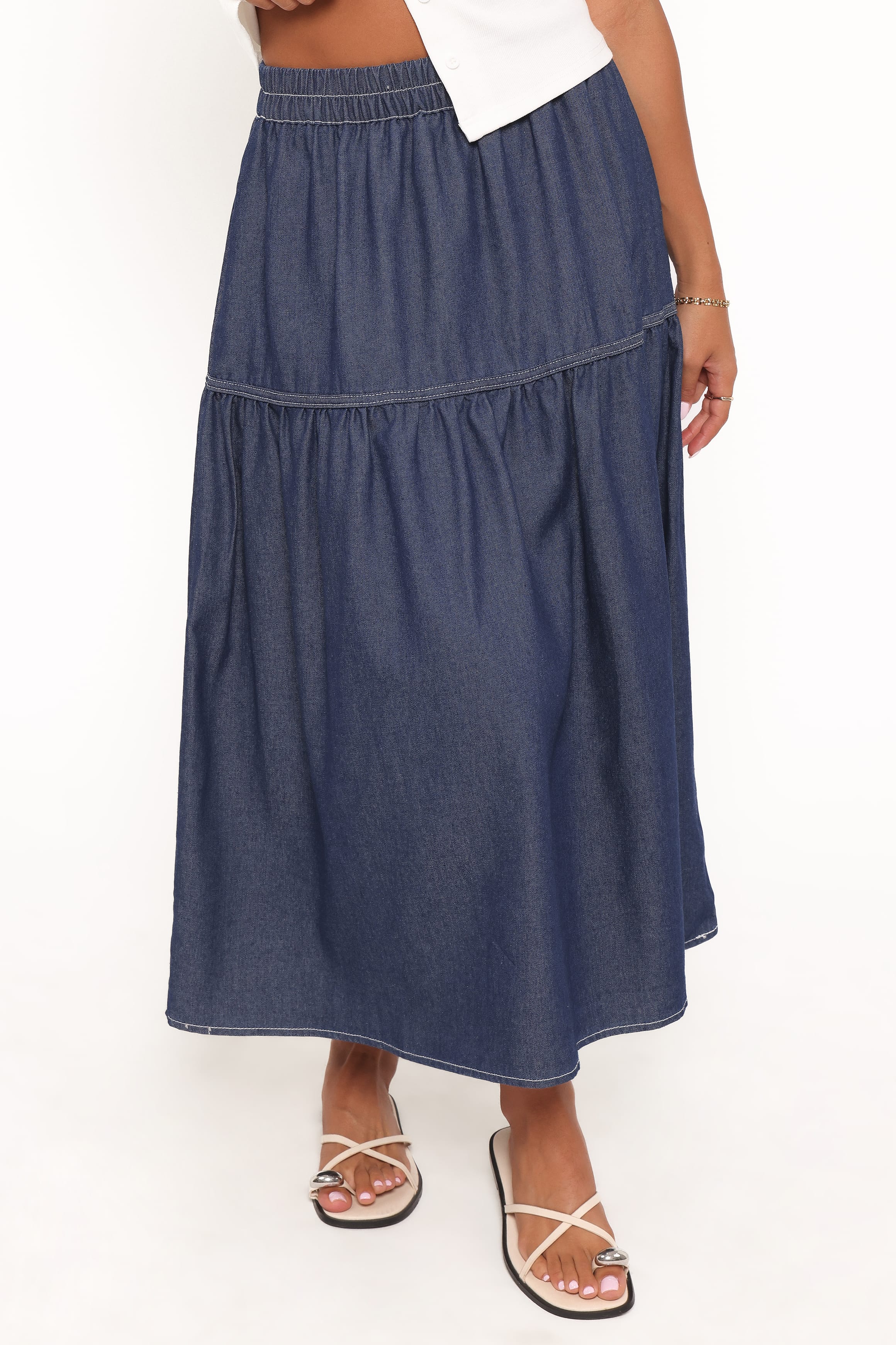 Petal and Pup USA BOTTOMS Meadow Midi Denim Skirt - Dark Wash