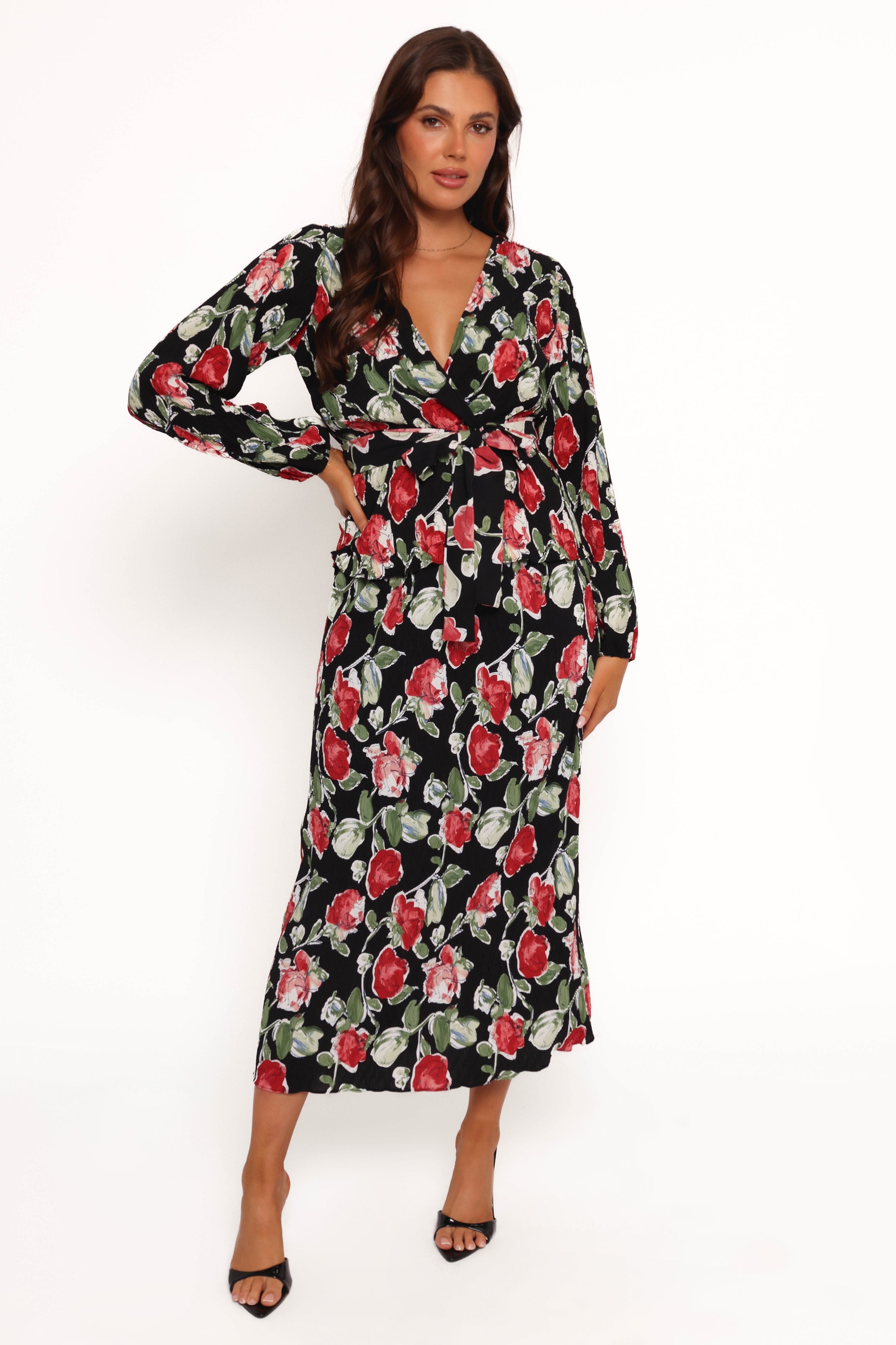 Petal and Pup USA BOTTOMS Minelli Pleat Midi Skirt - Black Rose