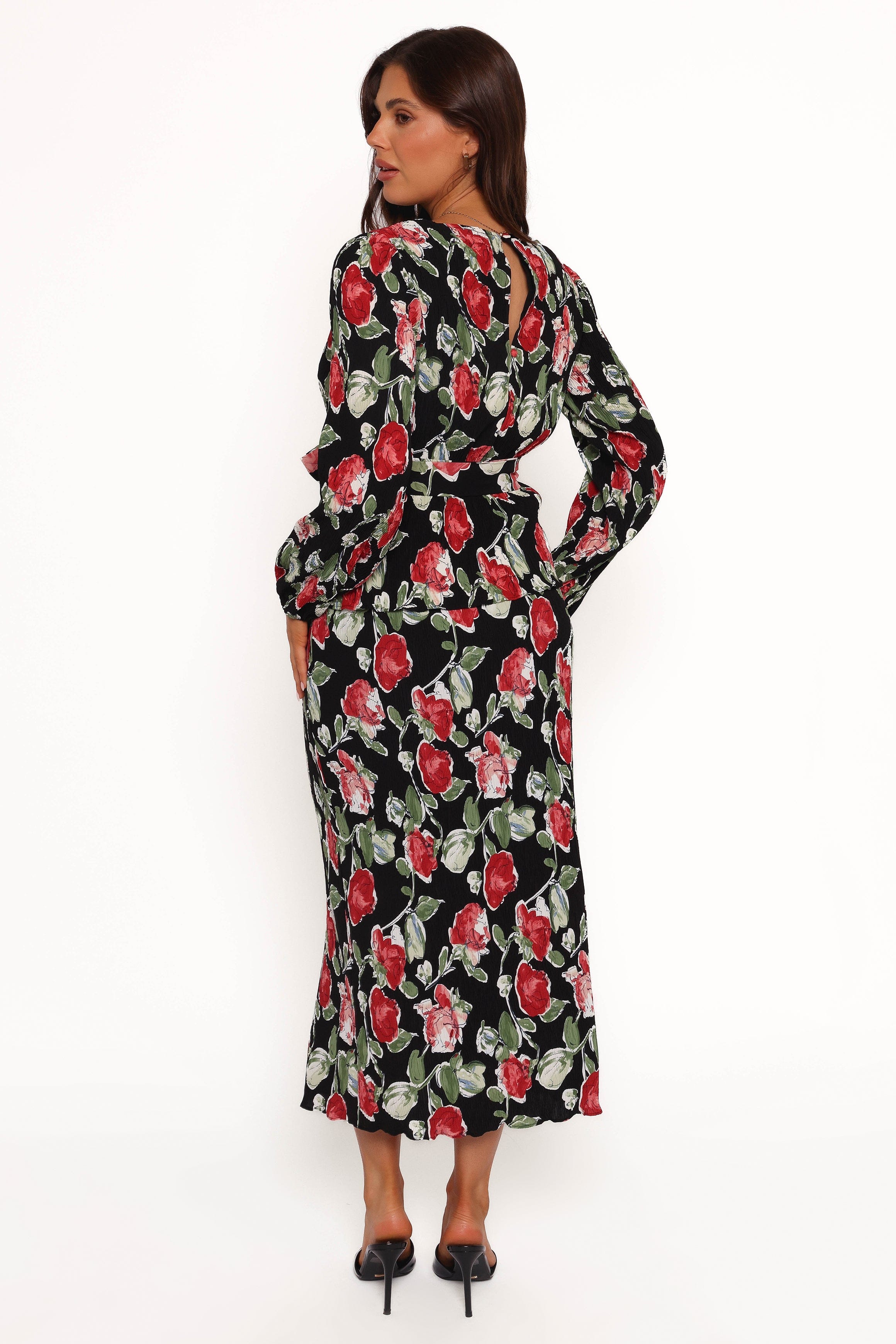 Petal and Pup USA BOTTOMS Minelli Pleat Midi Skirt - Black Rose