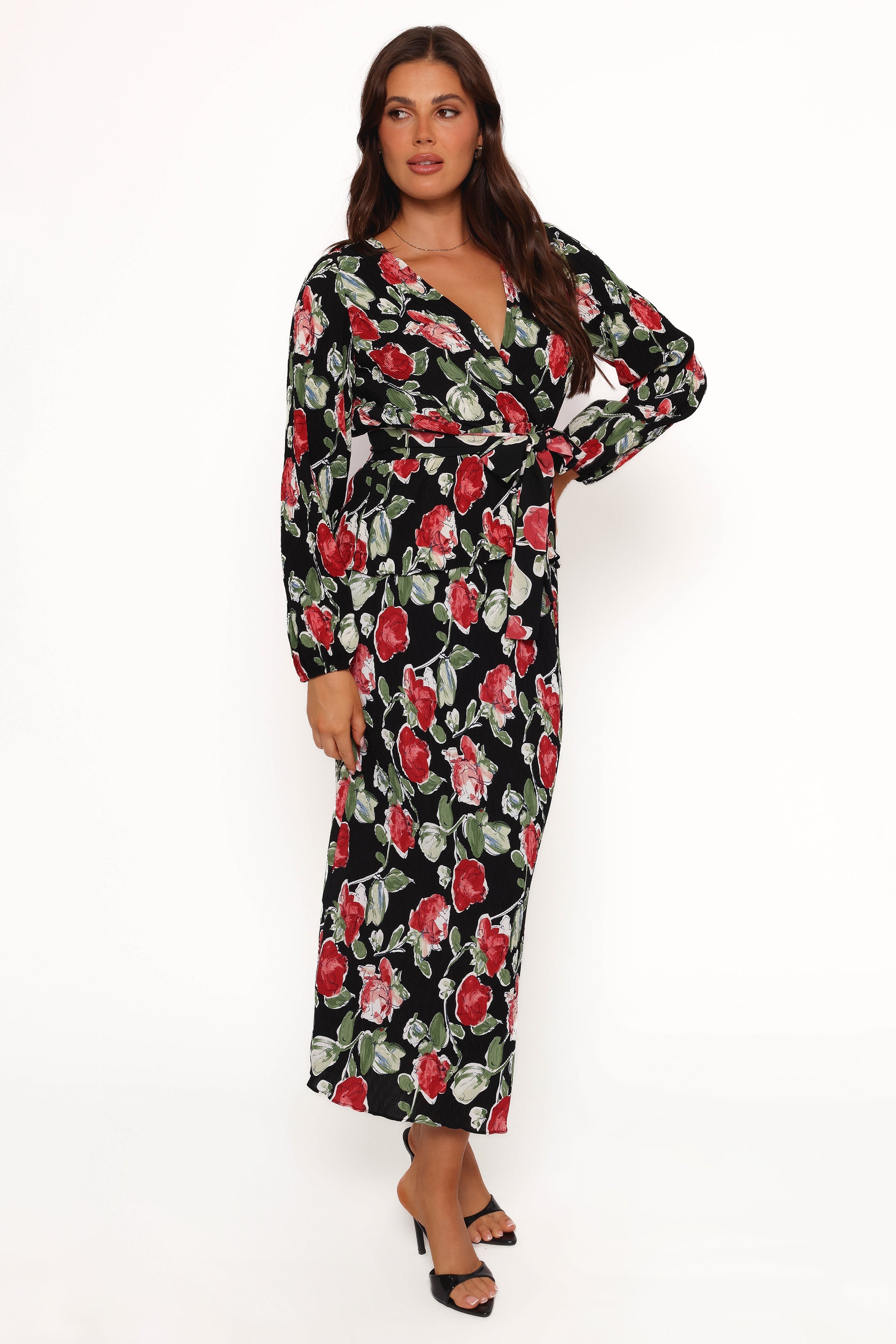 Petal and Pup USA BOTTOMS Minelli Pleat Midi Skirt - Black Rose