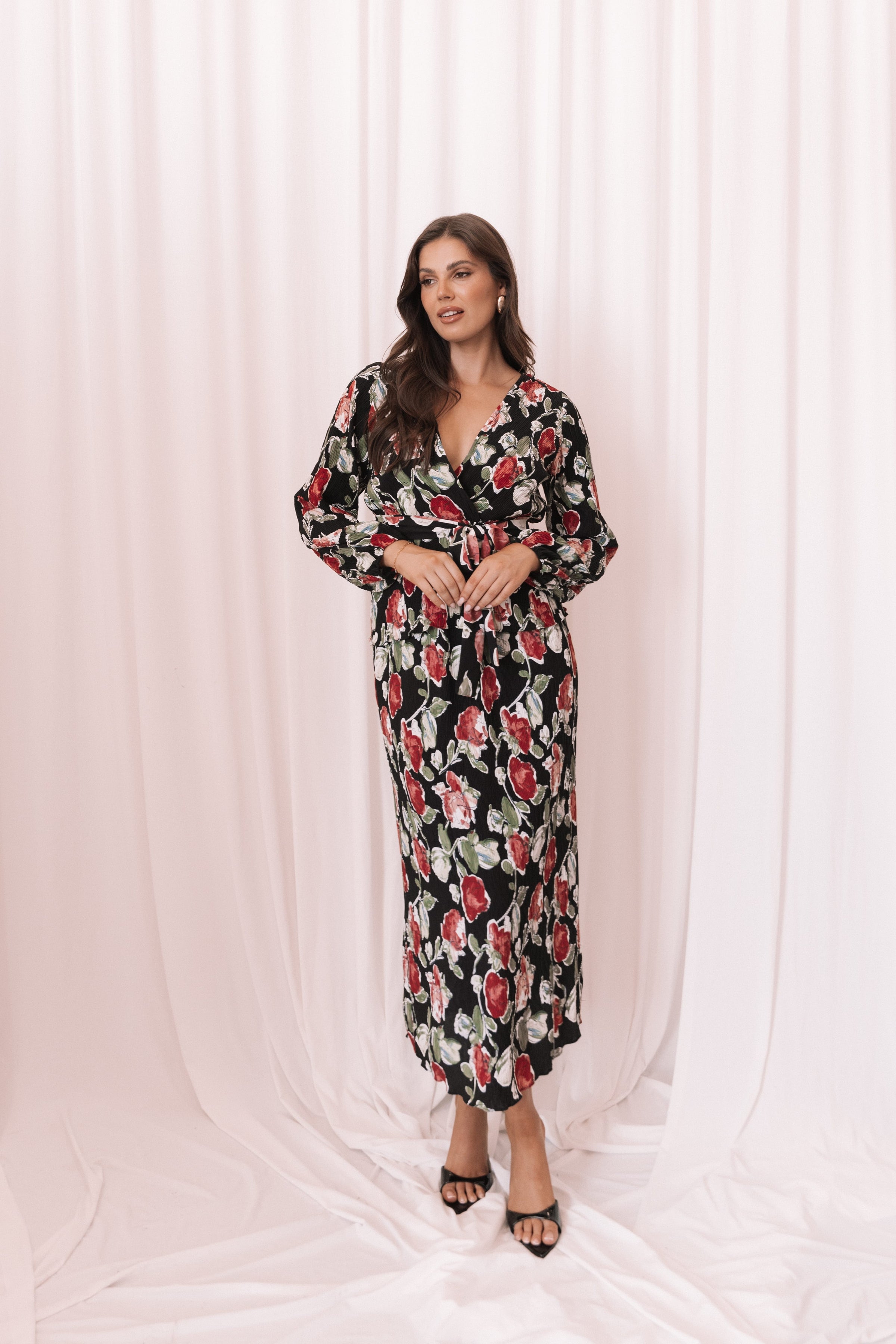 Petal and Pup USA BOTTOMS Minelli Pleat Midi Skirt - Black Rose (Hold for Rack)