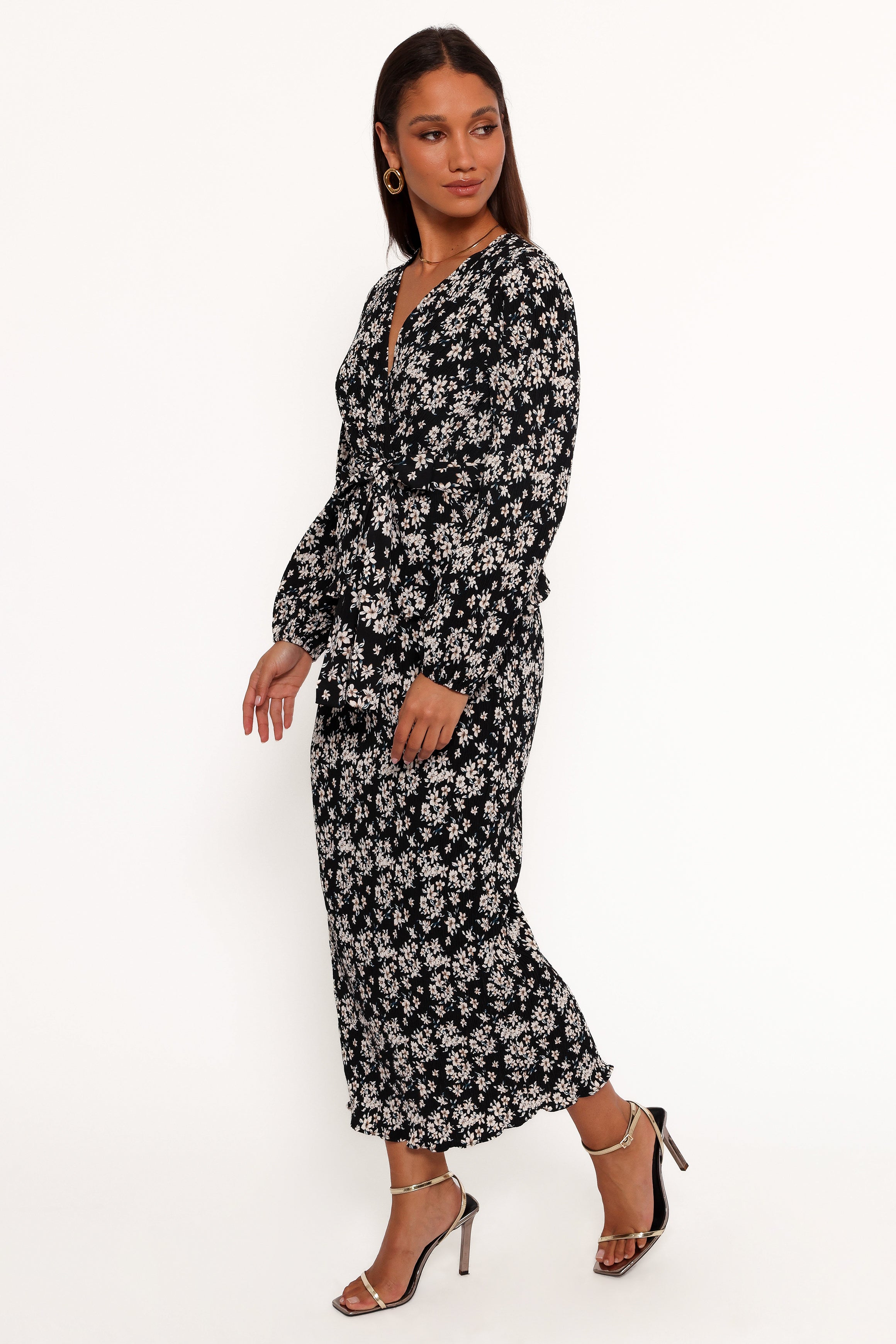 Petal and Pup USA BOTTOMS Minelli Pleat Midi Skirt - Black/White Floral