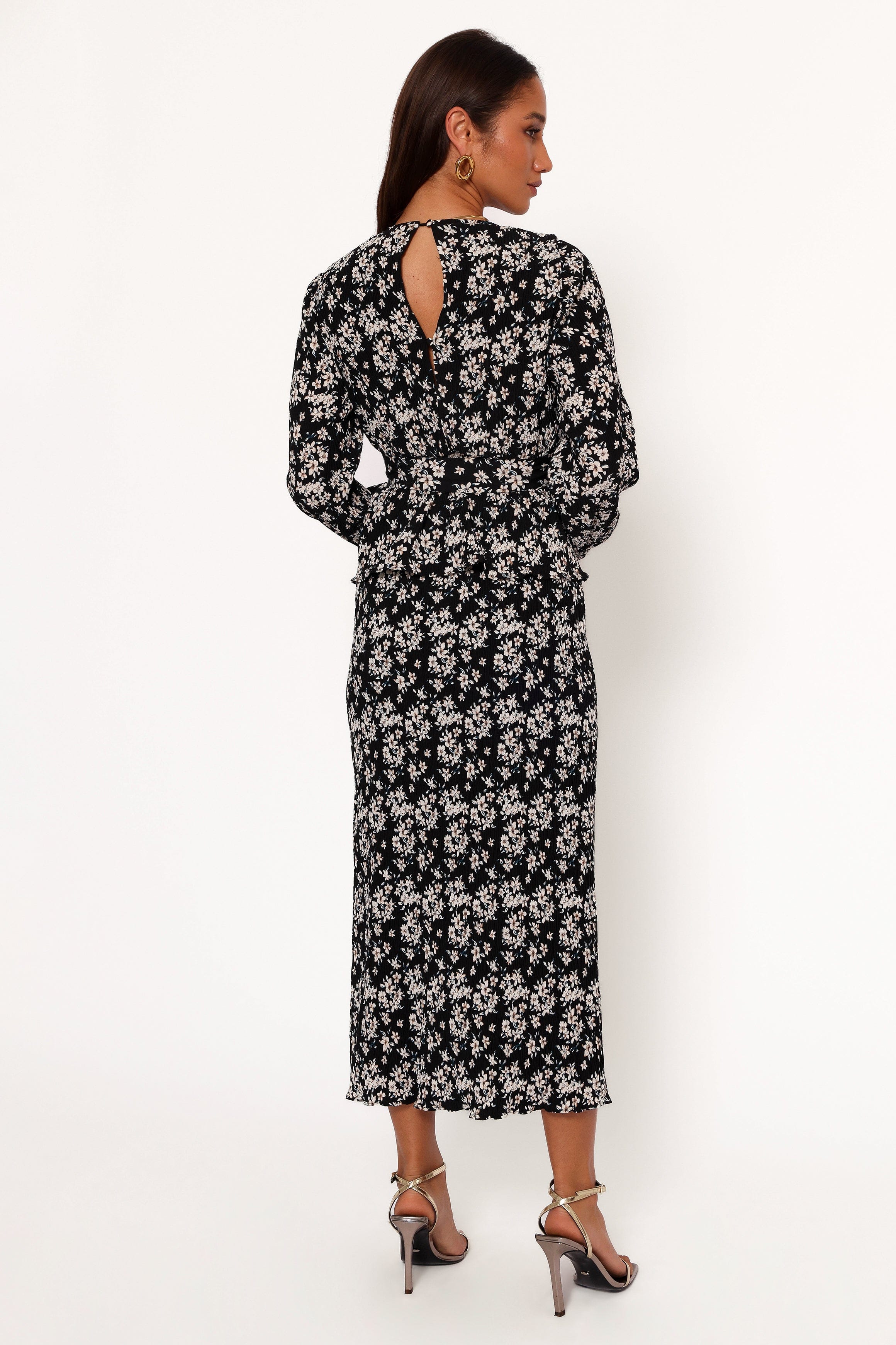 Petal and Pup USA BOTTOMS Minelli Pleat Midi Skirt - Black/White Floral