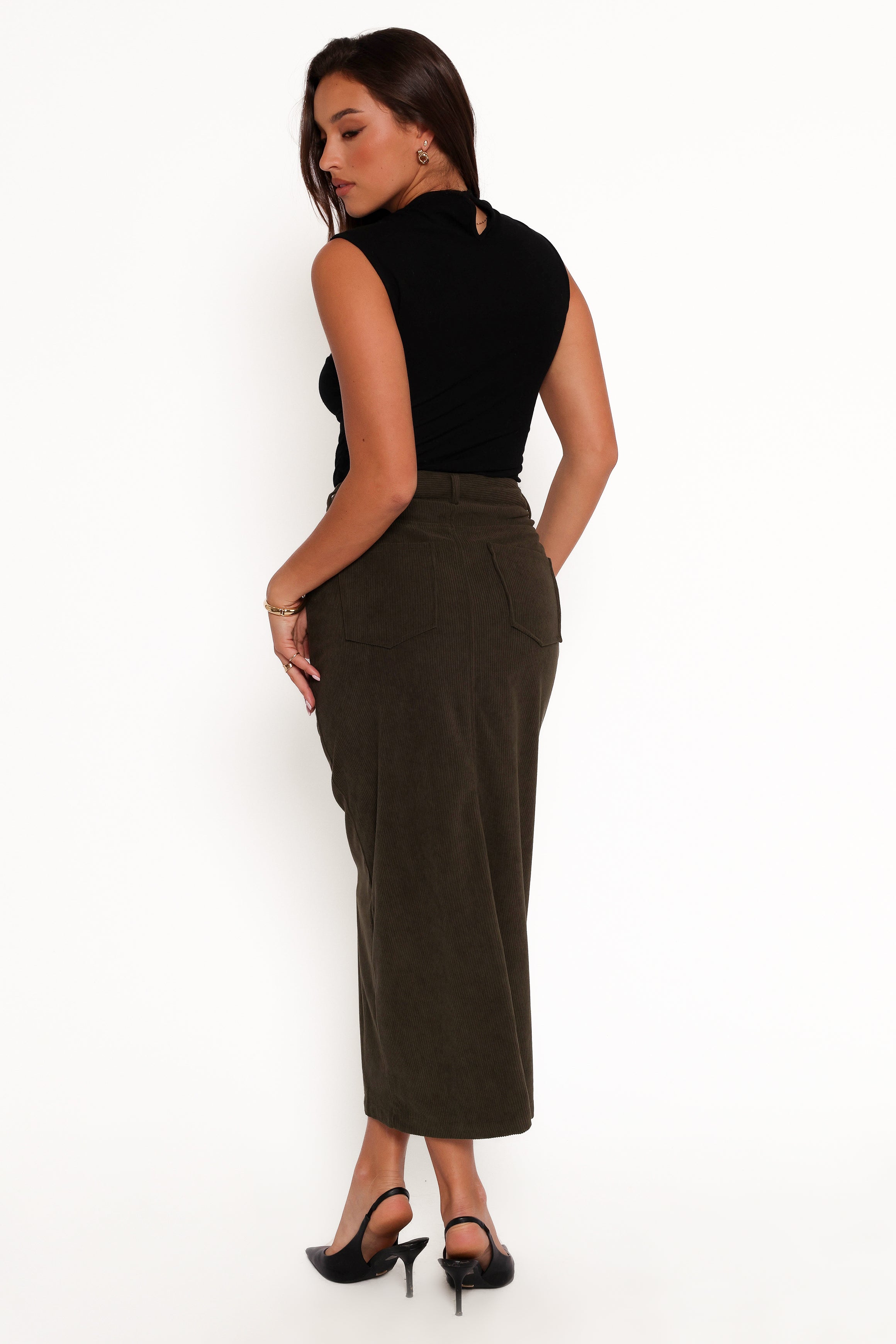 Petal and Pup USA BOTTOMS Myra Corduroy Midi Skirt - Olive