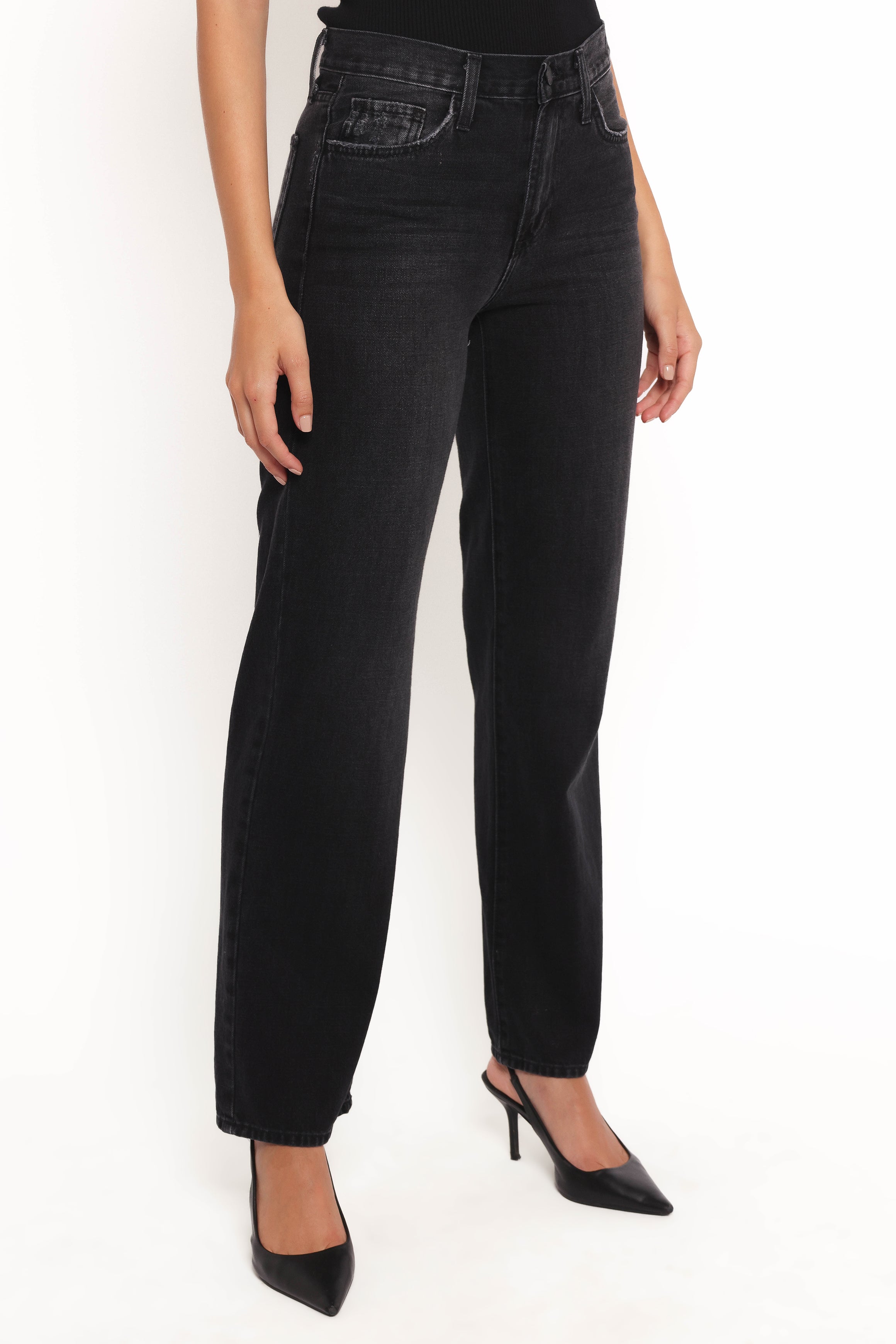 Petal and Pup USA BOTTOMS Nathan High Rise Relaxed Straight Jean - Washed Black
