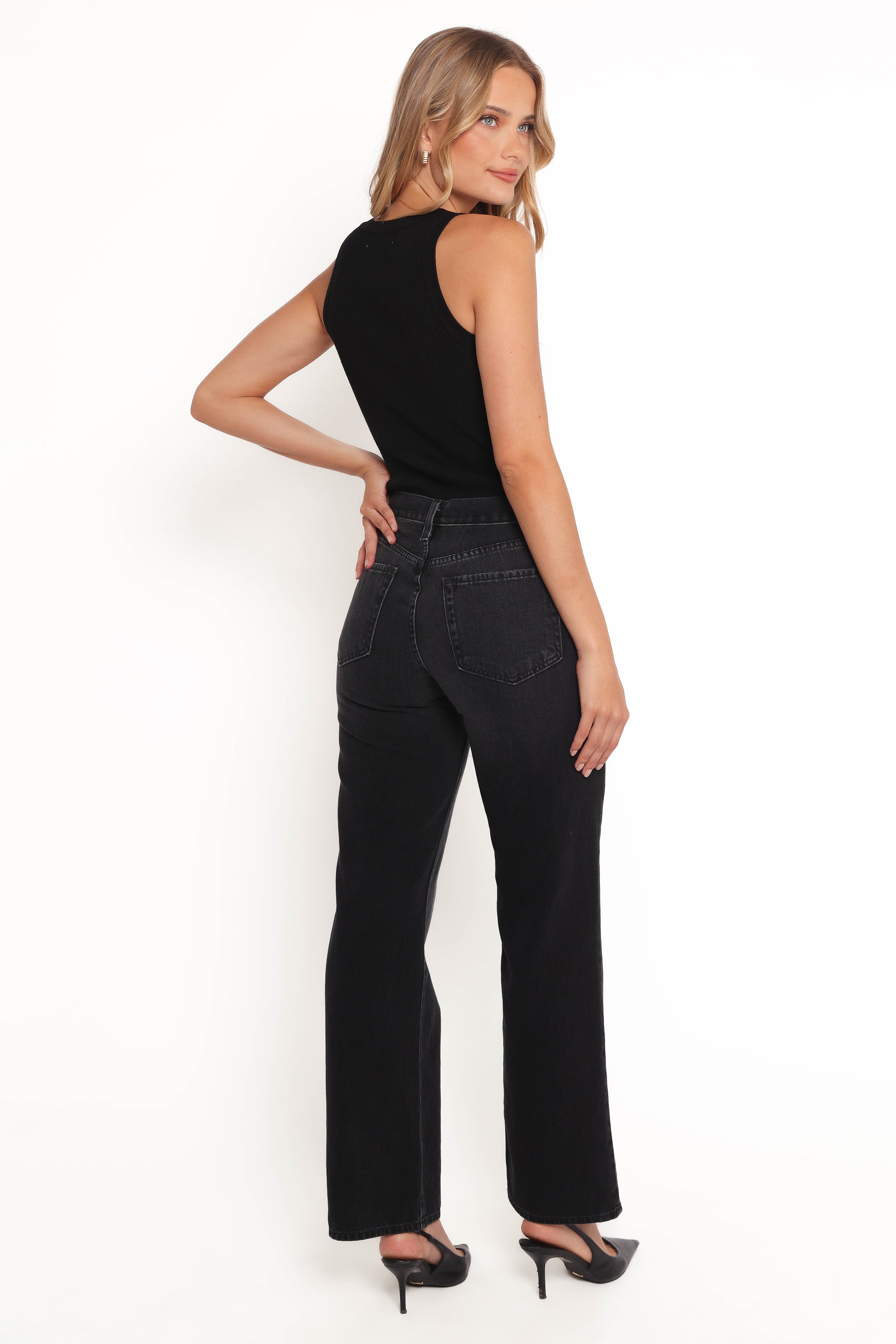 Petal and Pup USA BOTTOMS Nathan High Rise Relaxed Straight Jean - Washed Black