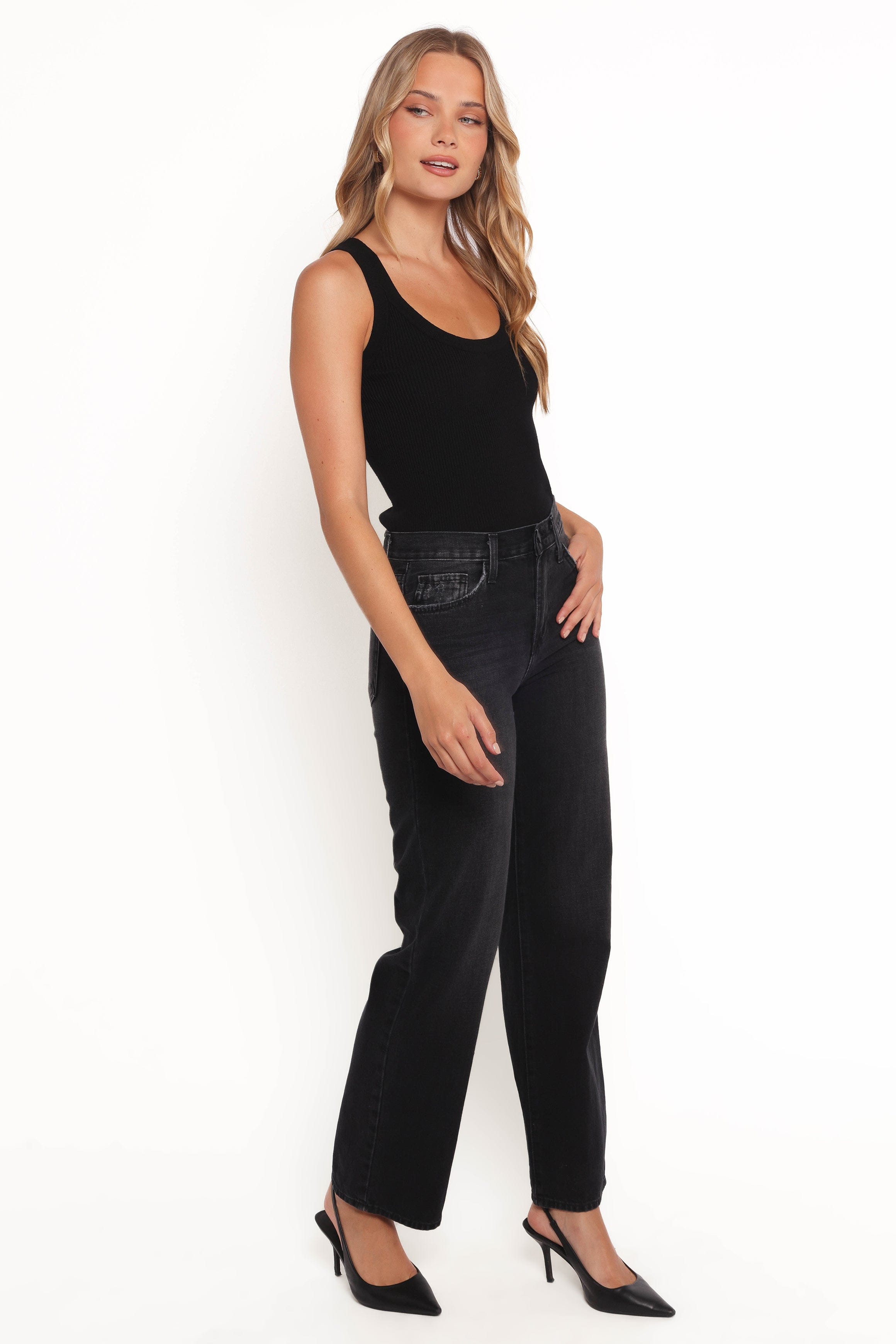 Petal and Pup USA BOTTOMS Nathan High Rise Relaxed Straight Jean - Washed Black