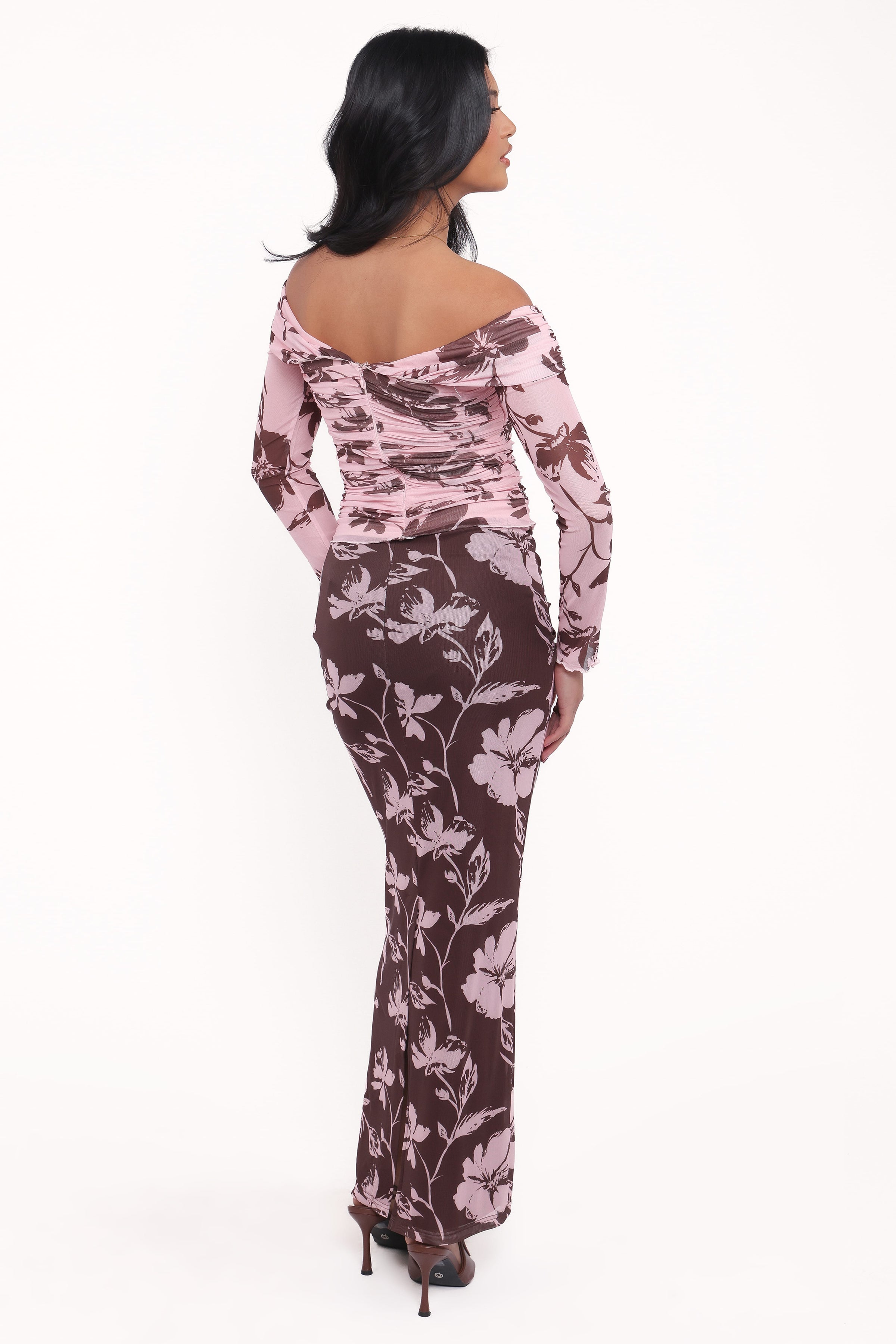 Petal and Pup USA BOTTOMS Navida Mesh Midi Skirt - Pink Brown Floral