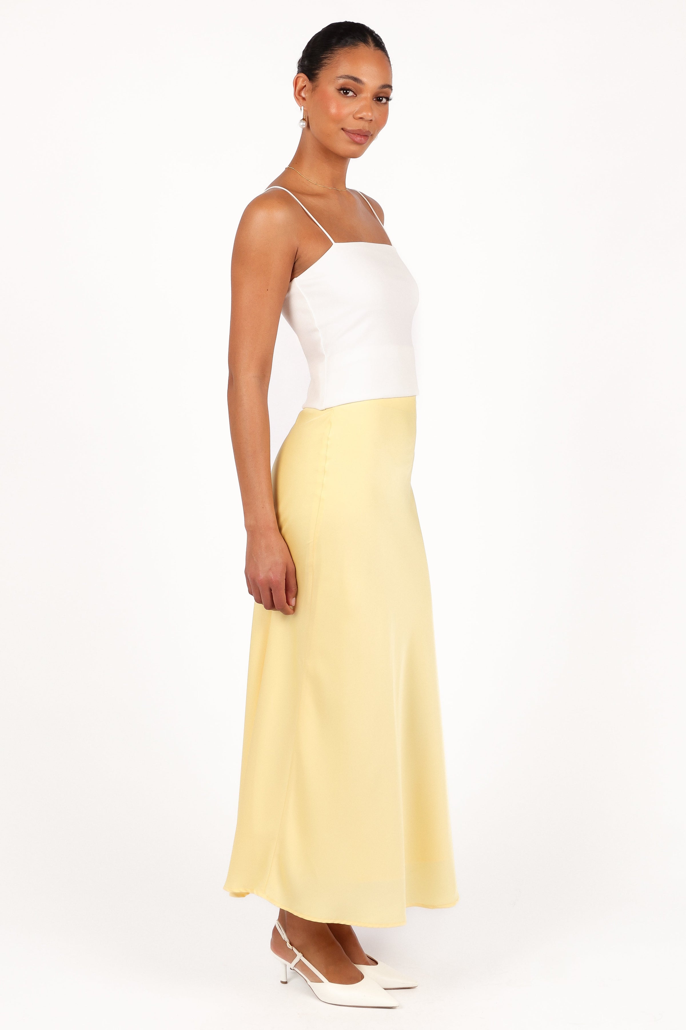 Petal and Pup USA BOTTOMS Nellie Satin Midi Skirt - Honeysuckle Yellow