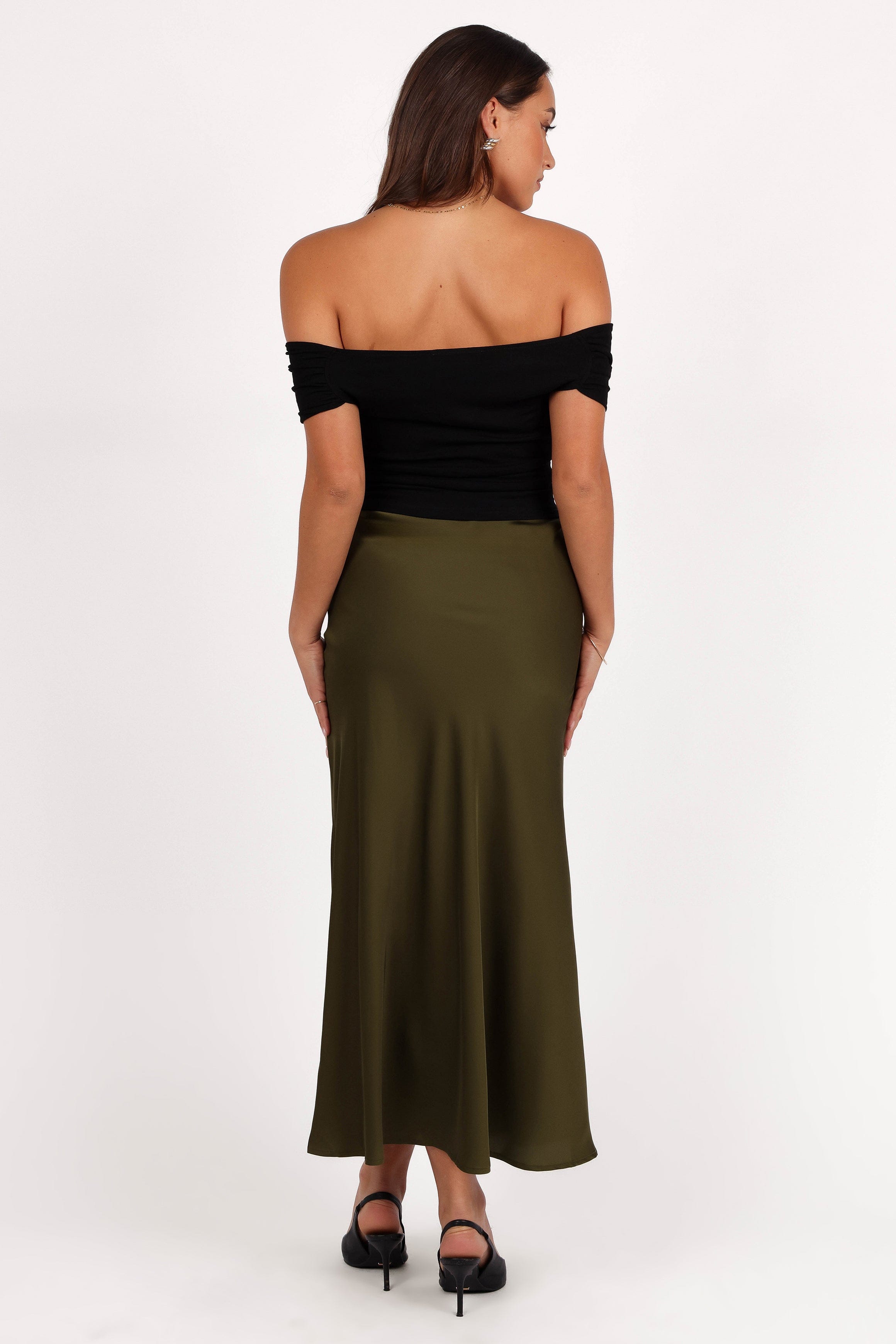 Petal and Pup USA BOTTOMS Nellie Satin Midi Skirt - Olive