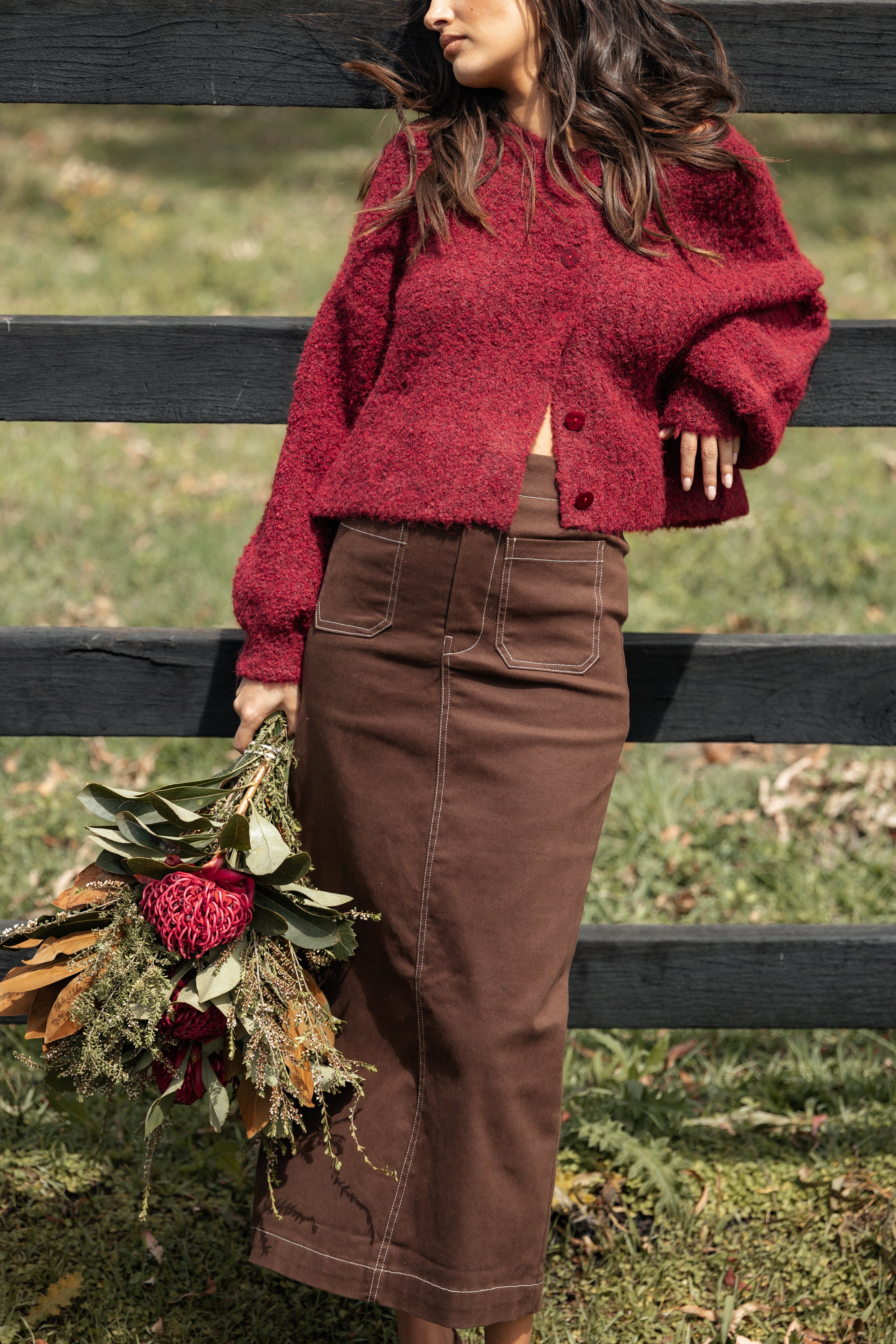 Petal and Pup USA BOTTOMS Nikko Midi Skirt - Chocolate Brown