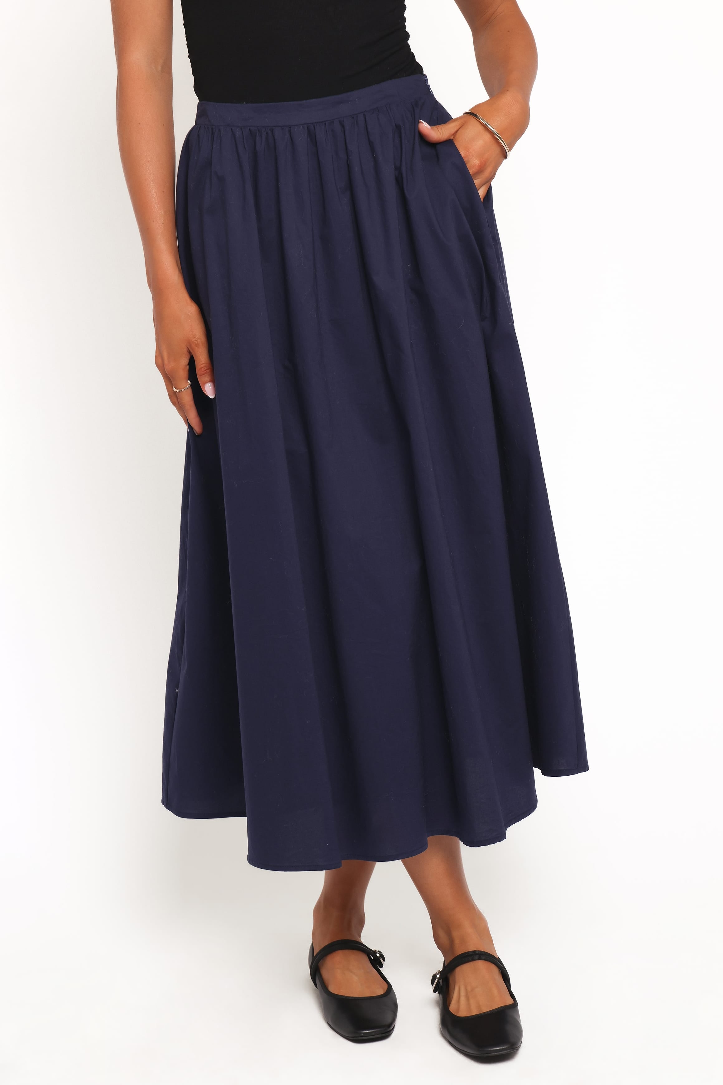 Petal and Pup USA BOTTOMS Oakley Midi Skirt - Navy