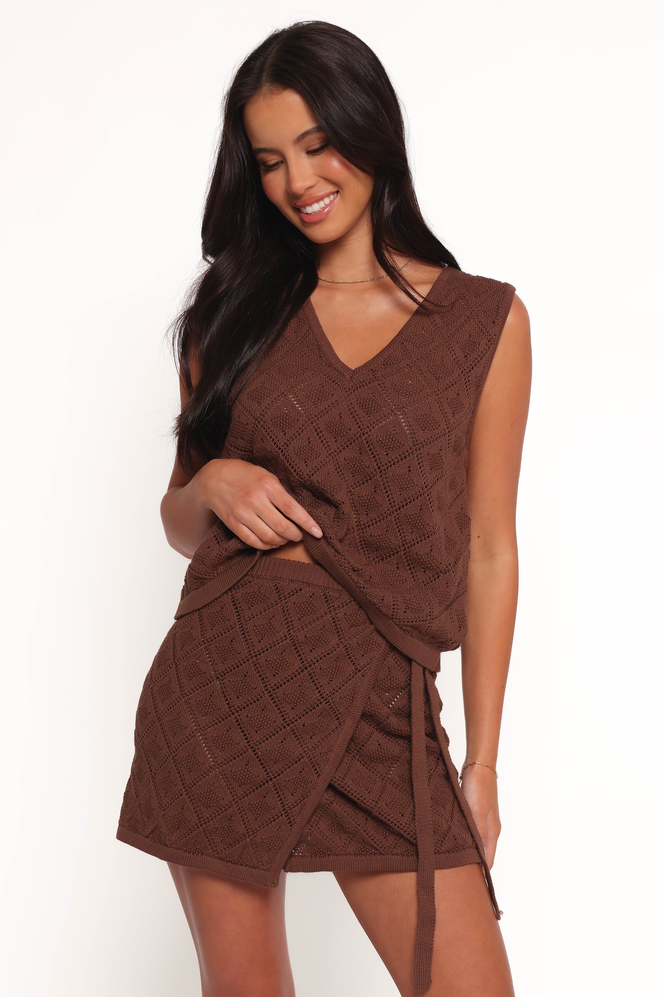 Petal and Pup USA BOTTOMS Palma Knit Mini Skirt - Chocolate