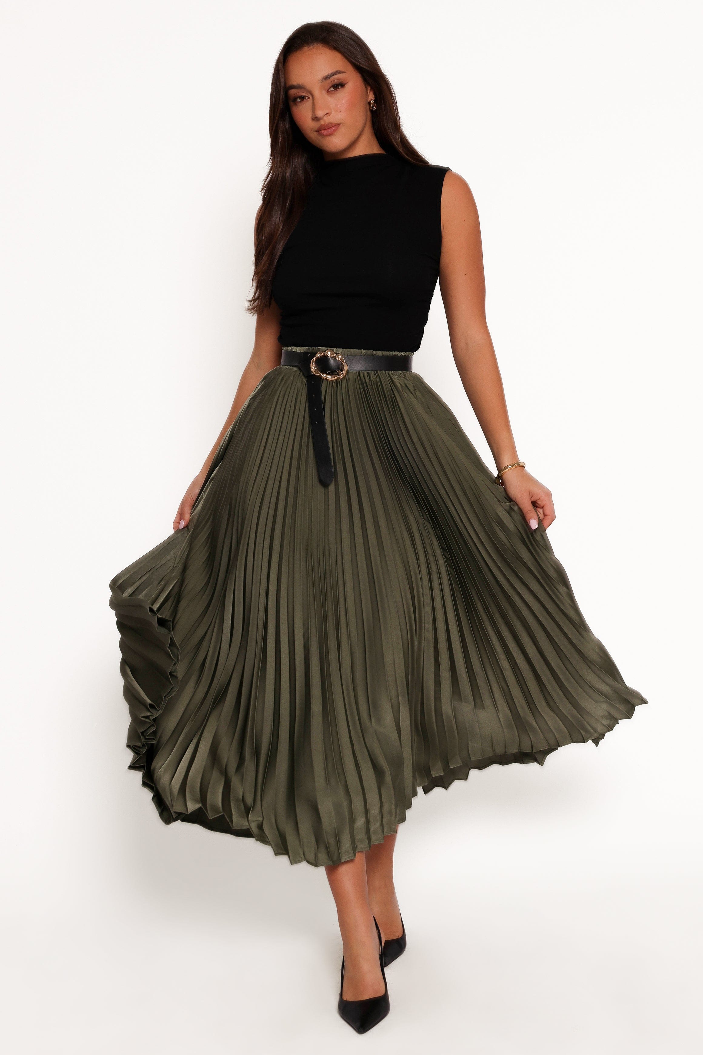Petal and Pup USA BOTTOMS Polina Pleated Maxi Skirt - Olive