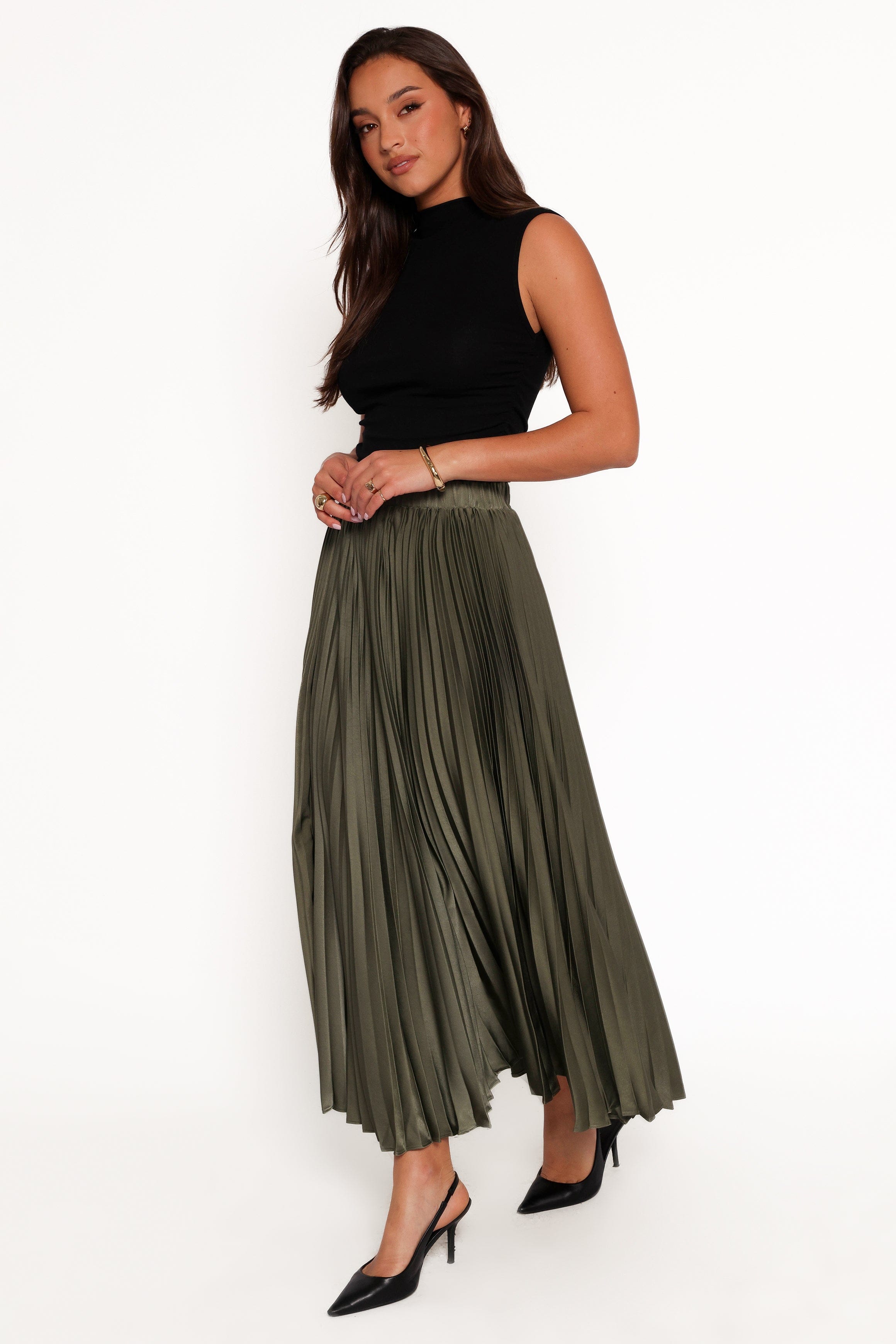Petal and Pup USA BOTTOMS Polina Pleated Maxi Skirt - Olive