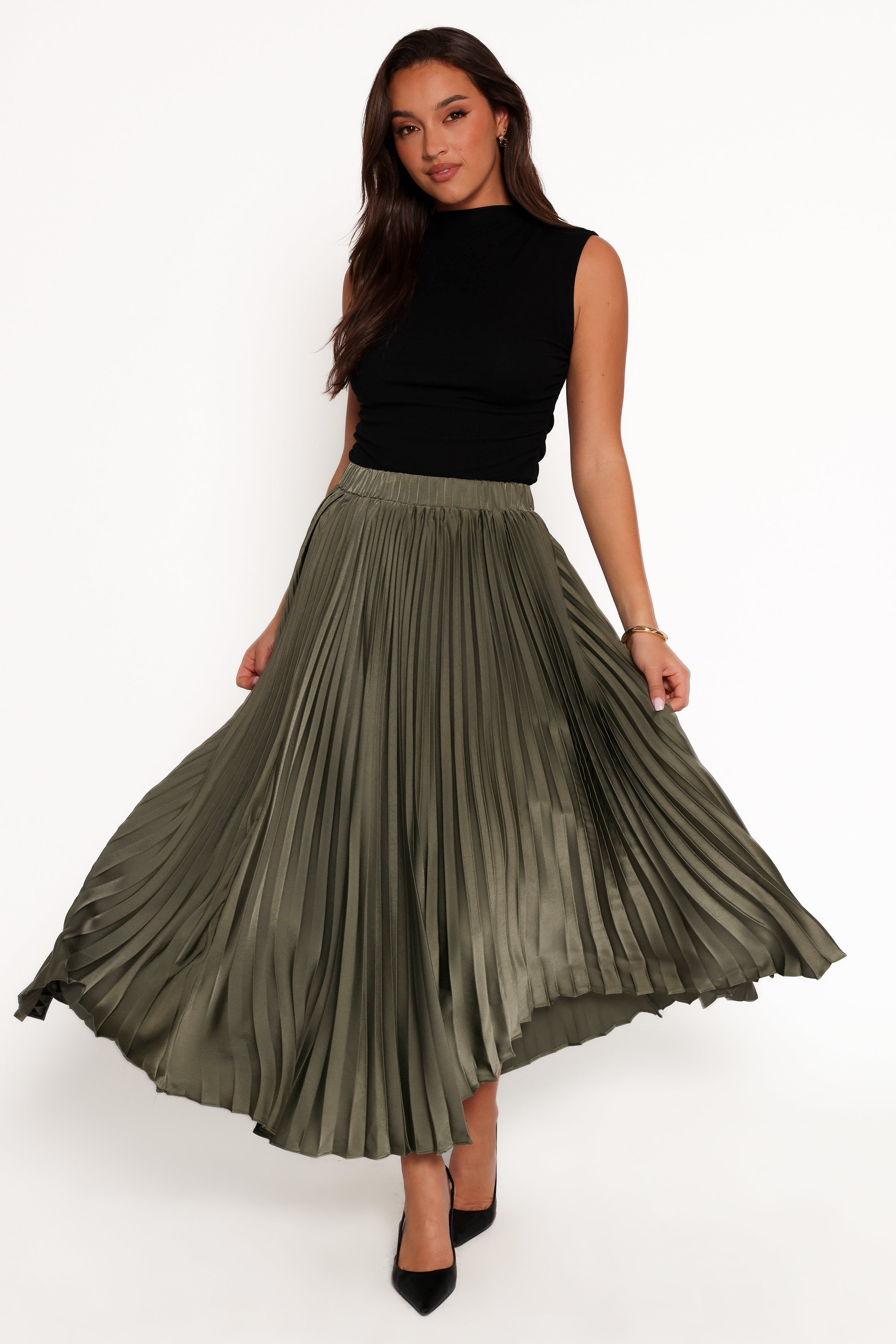 Petal and Pup USA BOTTOMS Polina Pleated Maxi Skirt - Olive