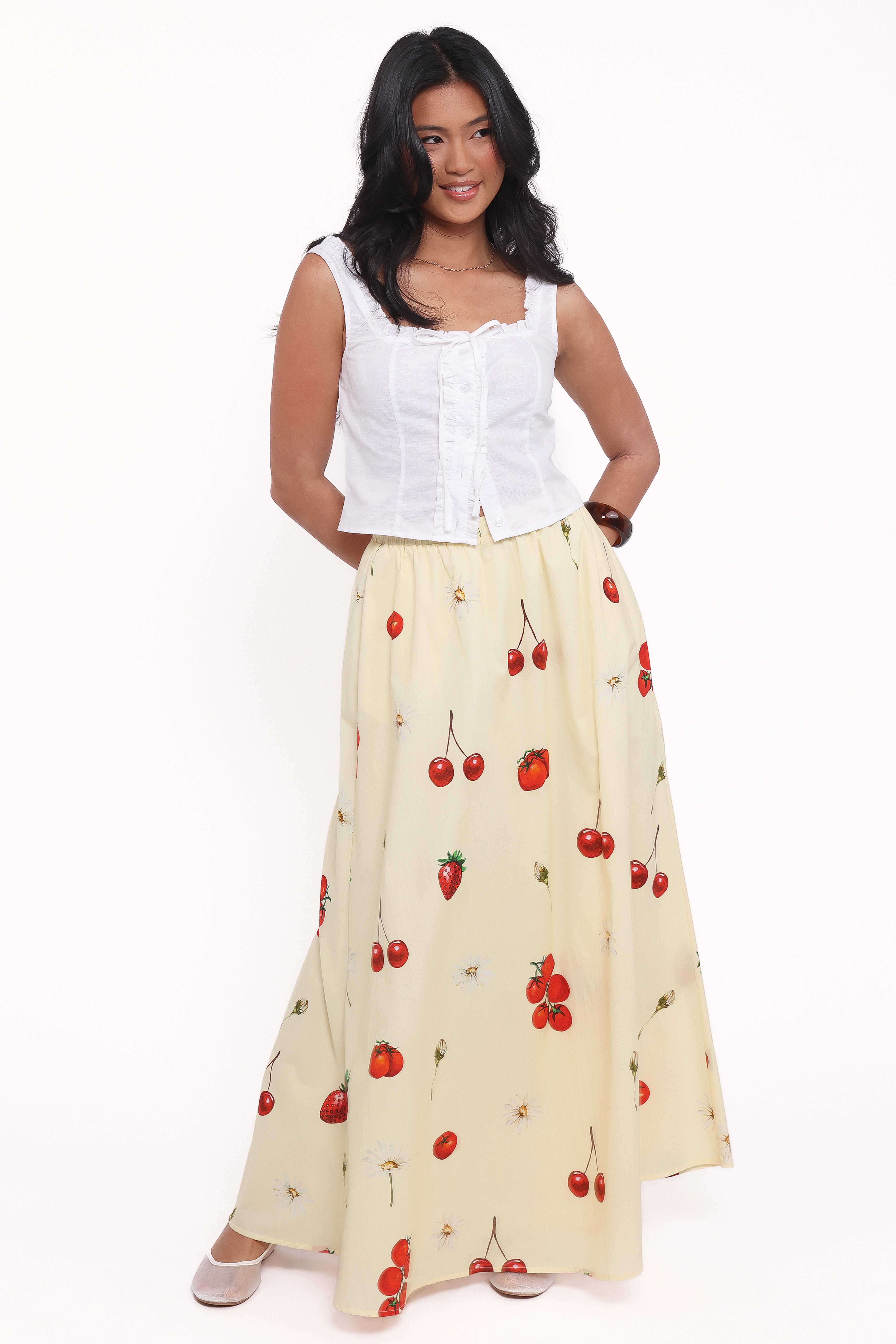 Petal and Pup USA BOTTOMS Remira Midi Skirt - Yellow Cherry