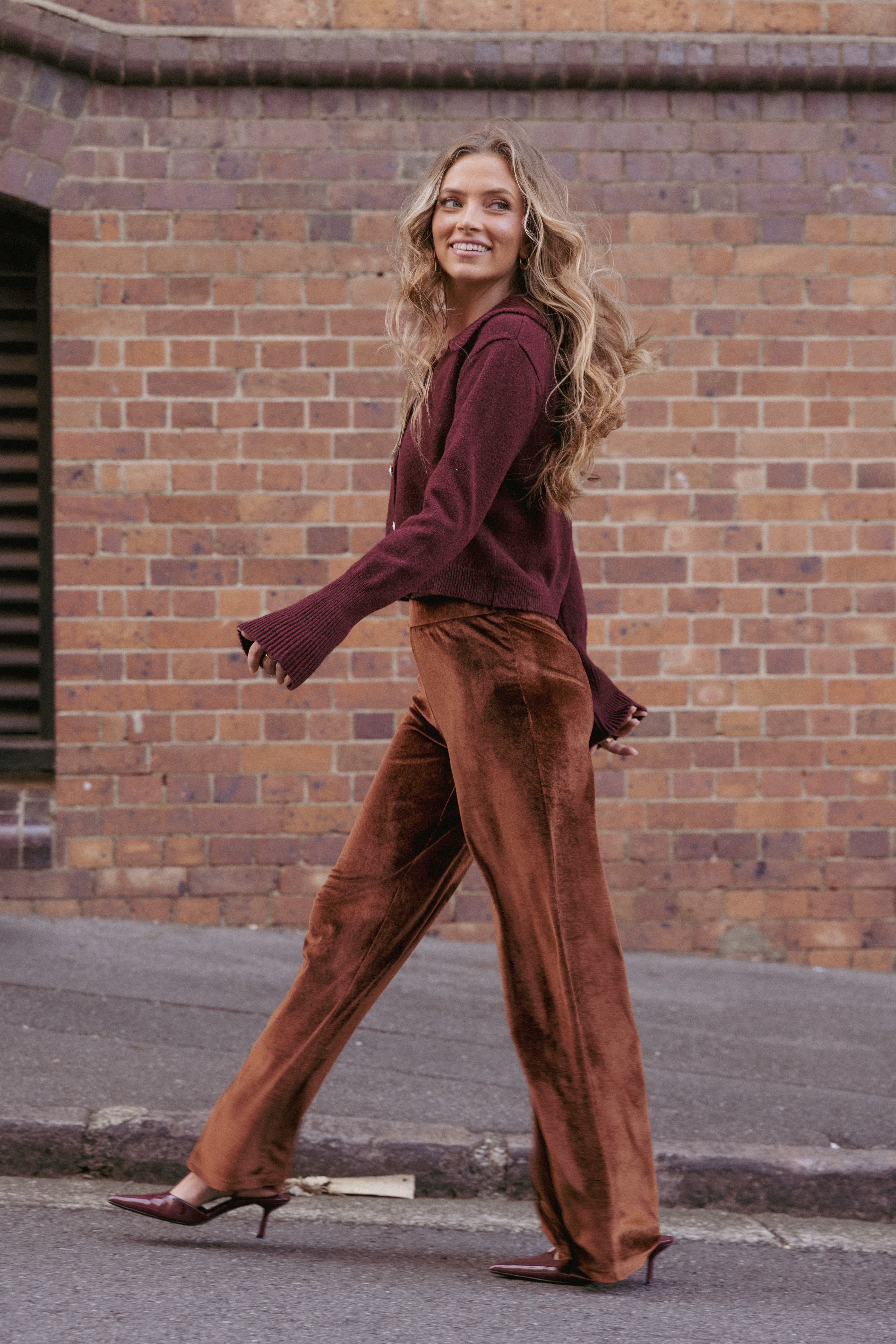 Petal and Pup USA BOTTOMS Riley Stretch Velvet Pant - Chocolate
