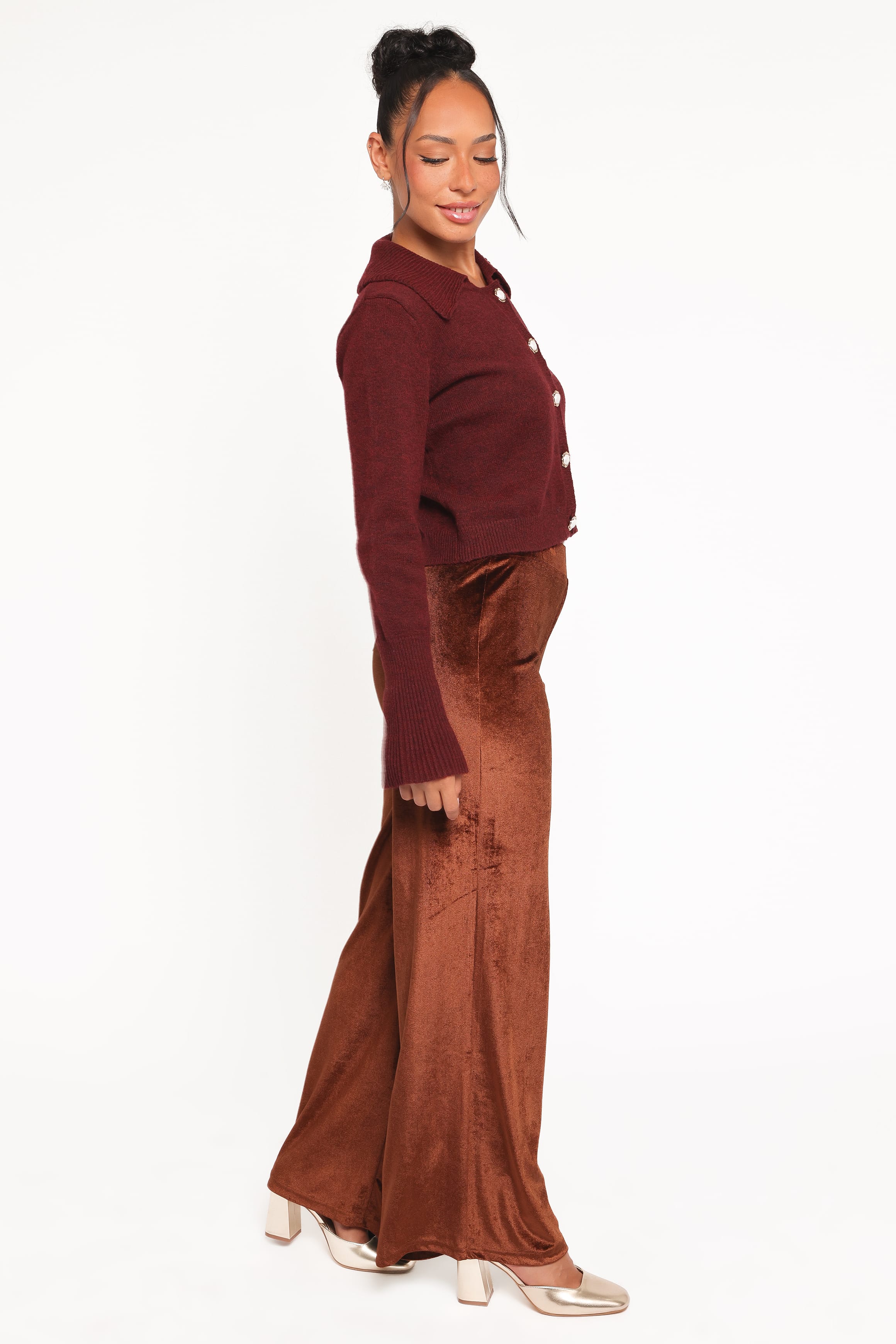 Petal and Pup USA BOTTOMS Riley Stretch Velvet Pant - Chocolate