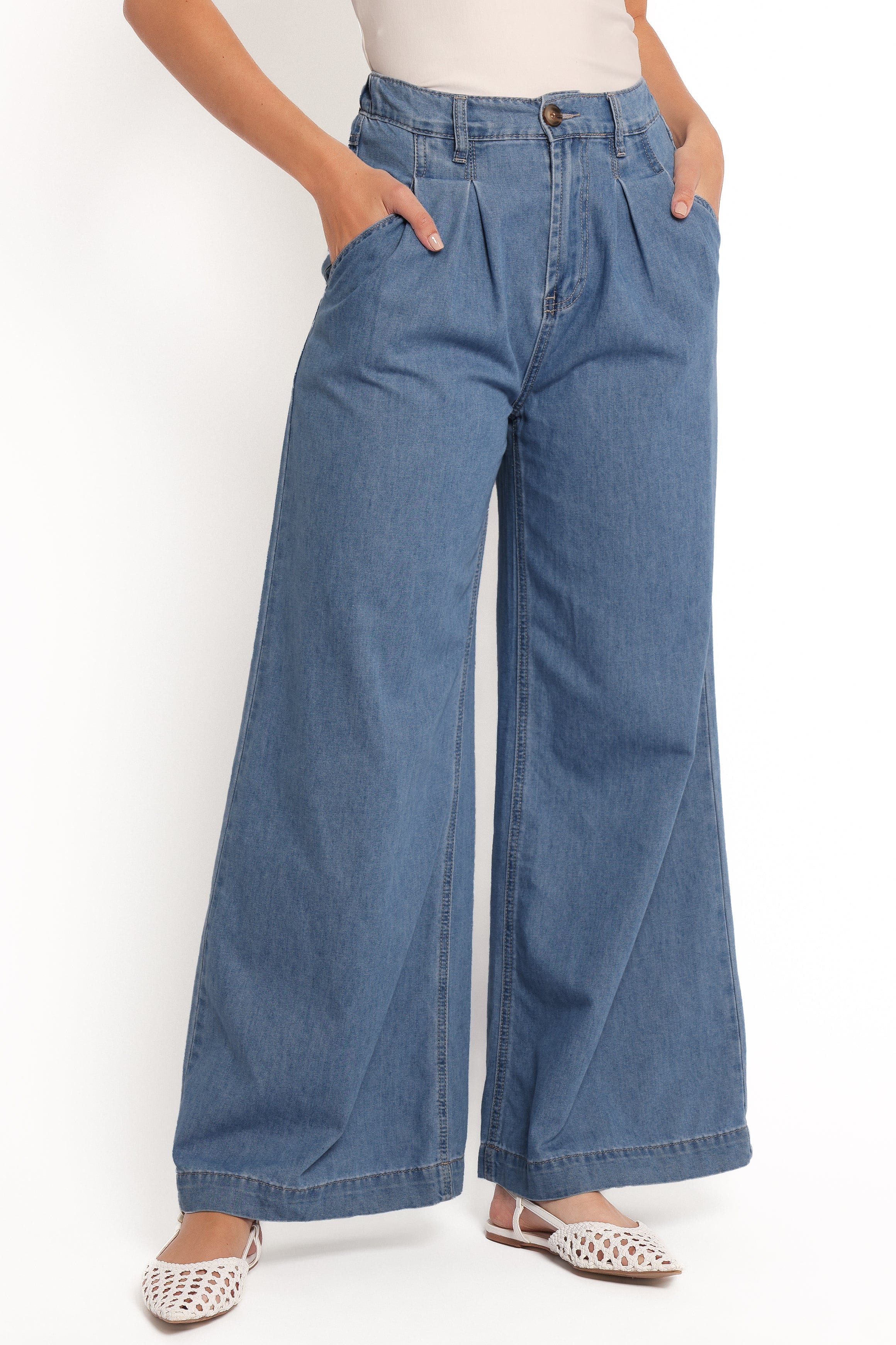 Petal and Pup USA BOTTOMS Rosalee Chambray Wide Leg Pant - Medium Denim