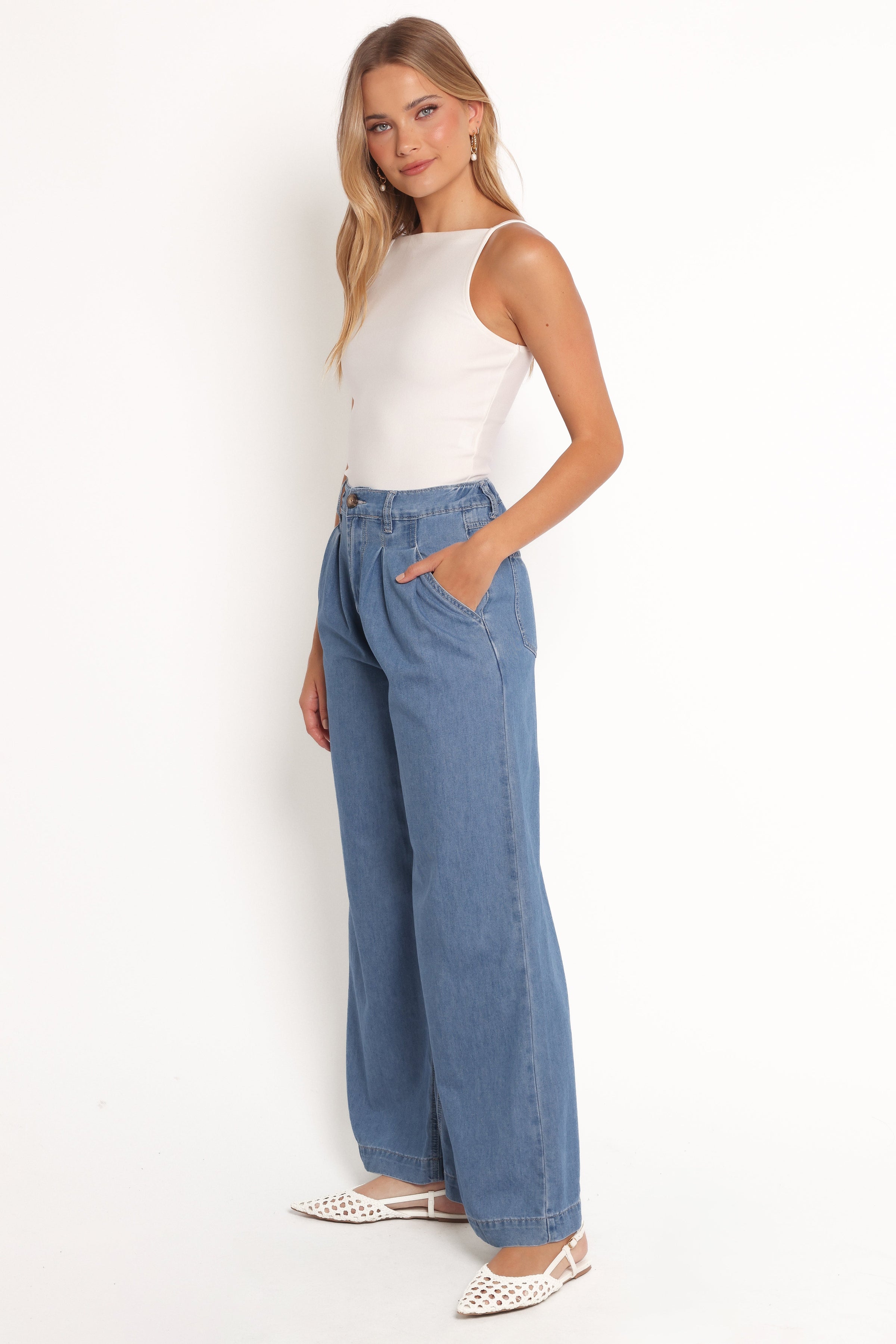 Petal and Pup USA BOTTOMS Rosalee Chambray Wide Leg Pant - Medium Denim