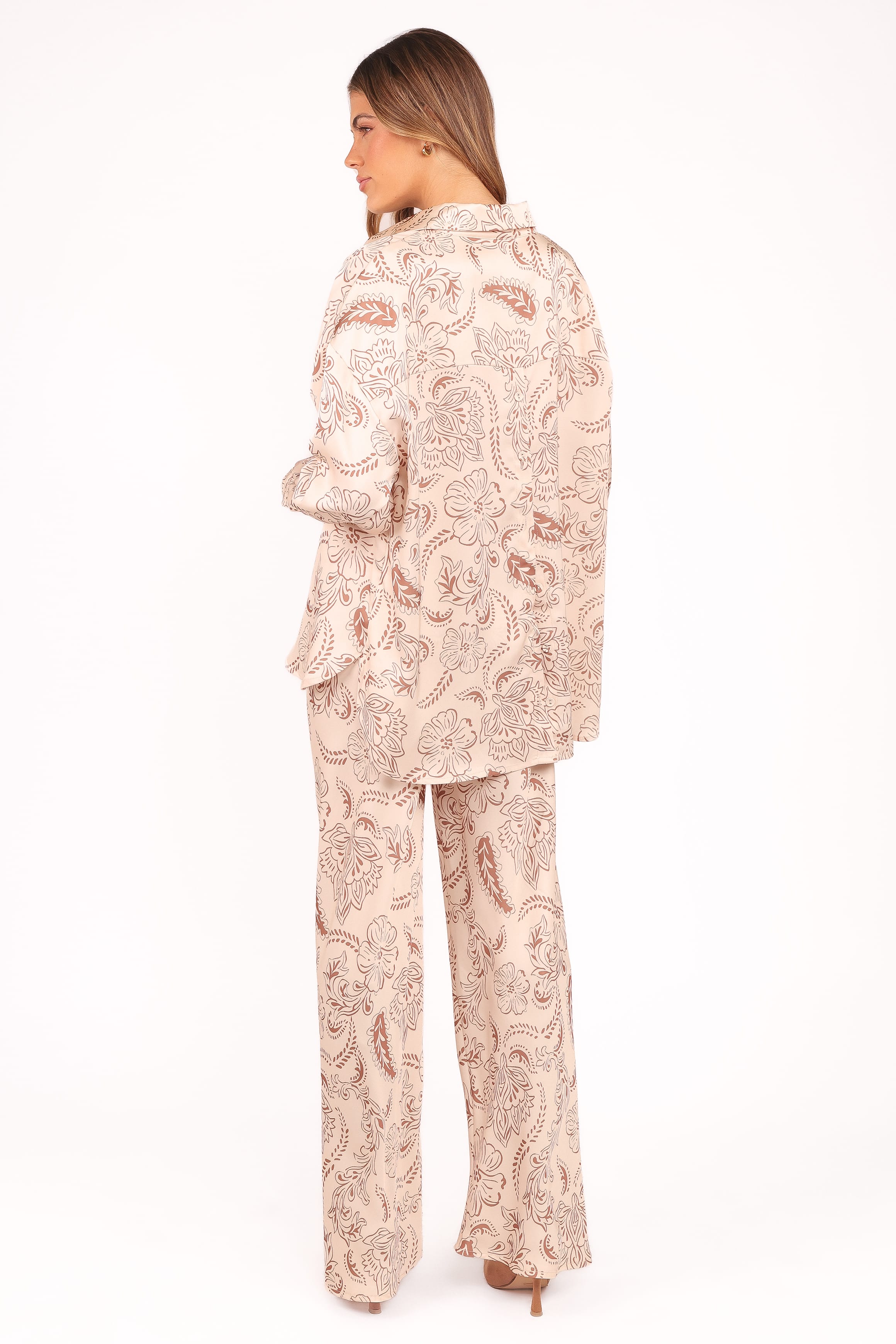 Petal and Pup USA BOTTOMS Rosalie Satin Pant - Brown Paisley