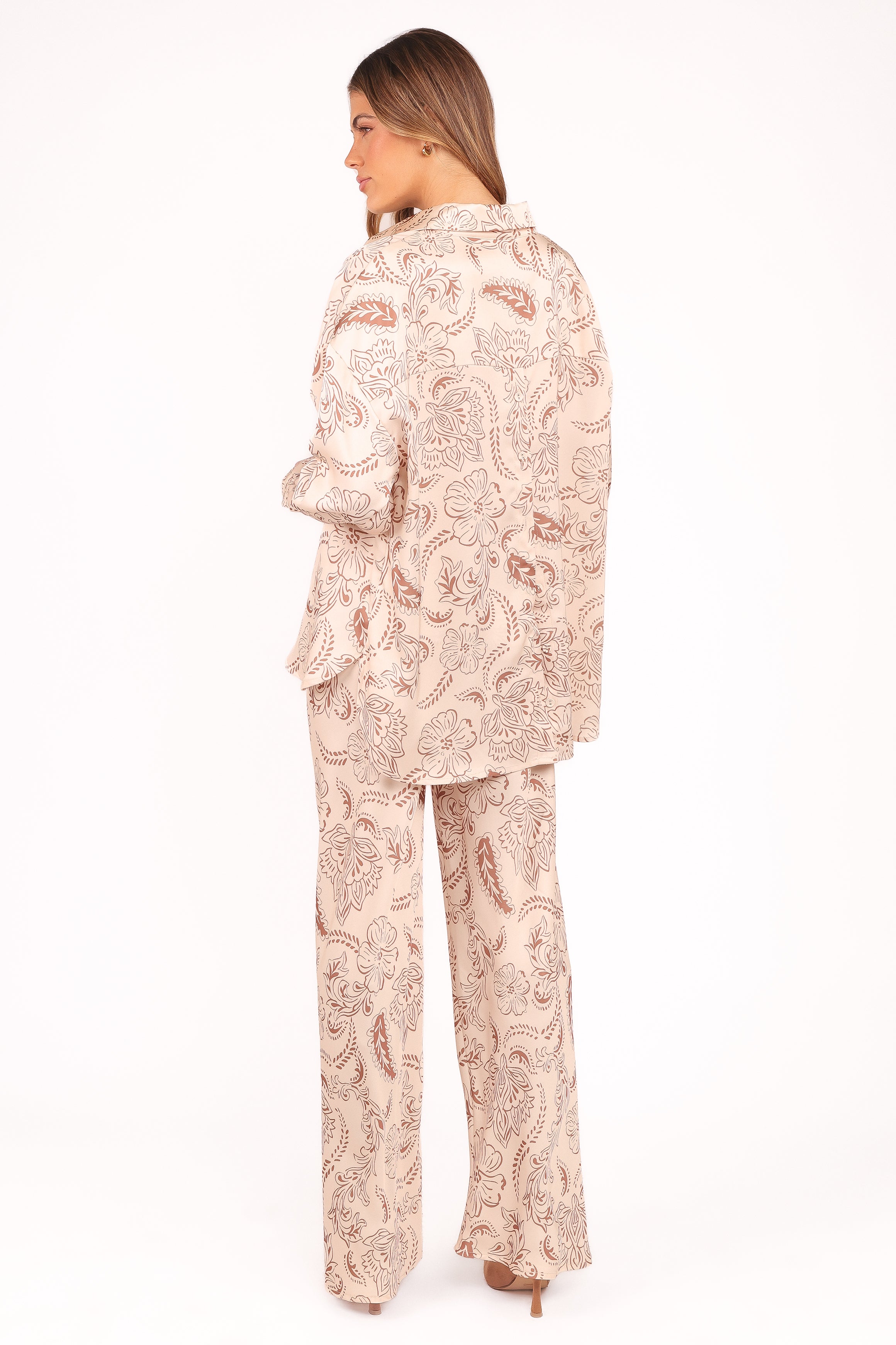 Petal and Pup USA BOTTOMS Rosalie Satin Pant - Brown Paisley