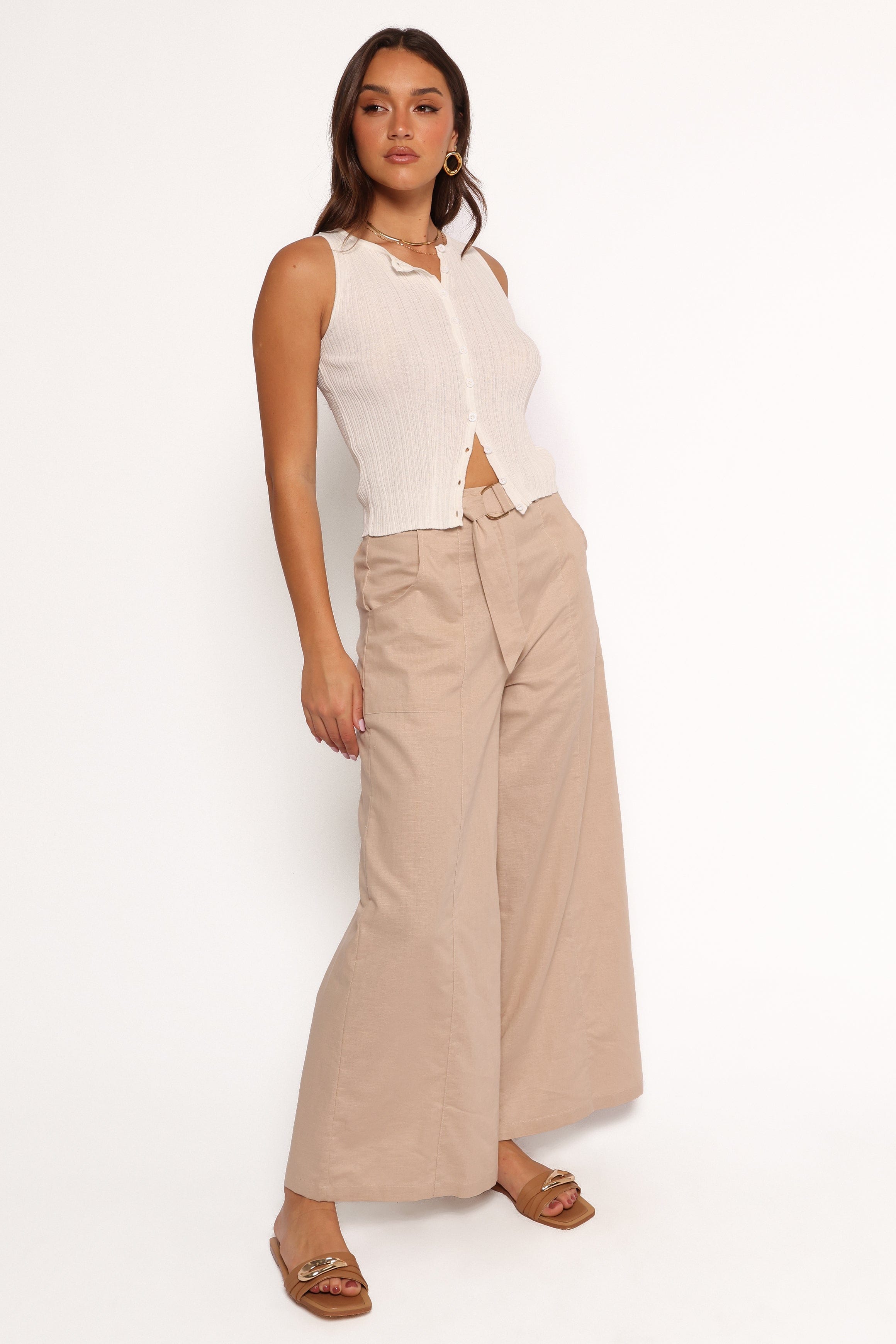 Petal and Pup USA BOTTOMS Sadie Wide Leg Pant - Oatmeal (Hold for Rack)