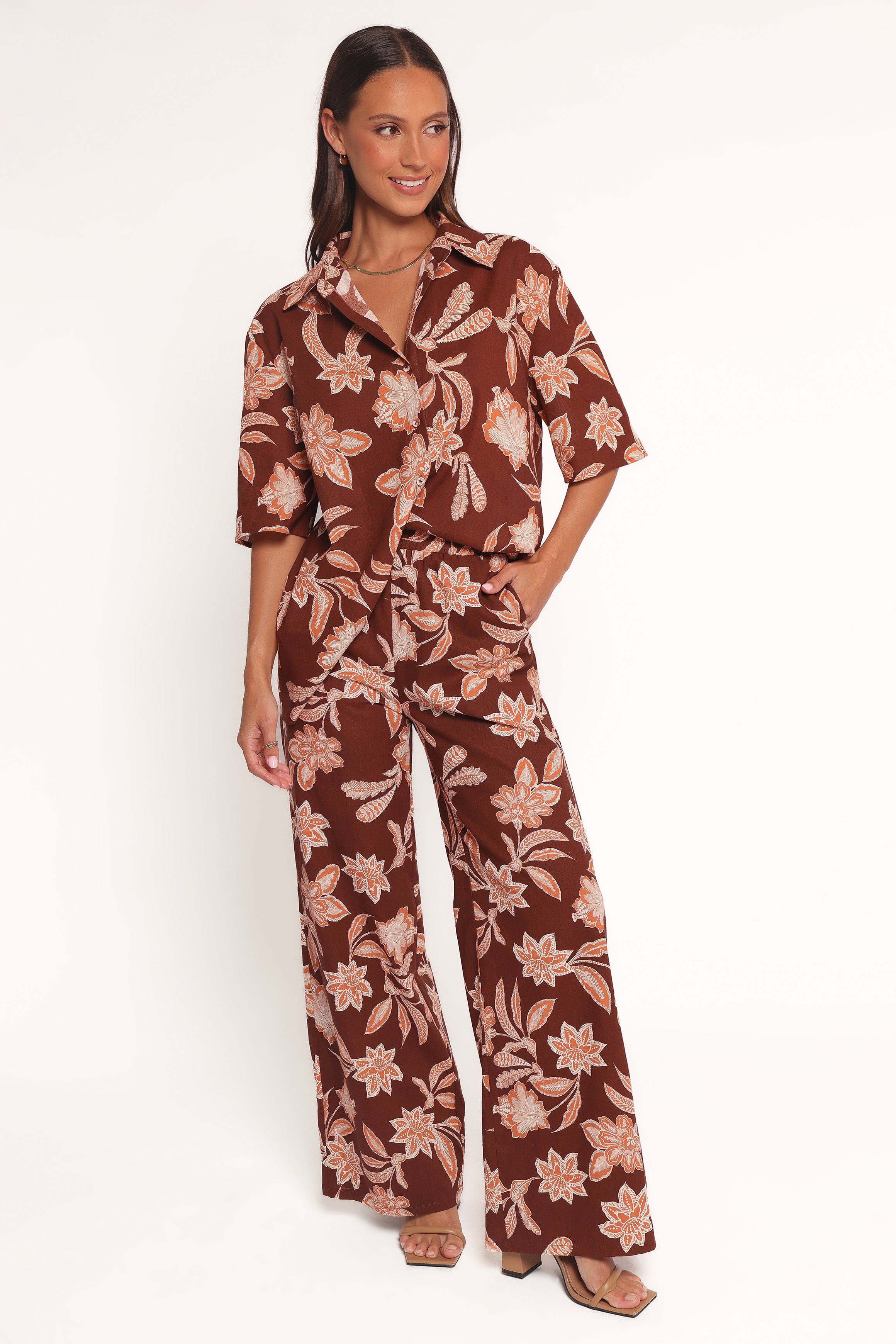 Petal and Pup USA BOTTOMS Samira Wide Leg Pant - Orange Floral