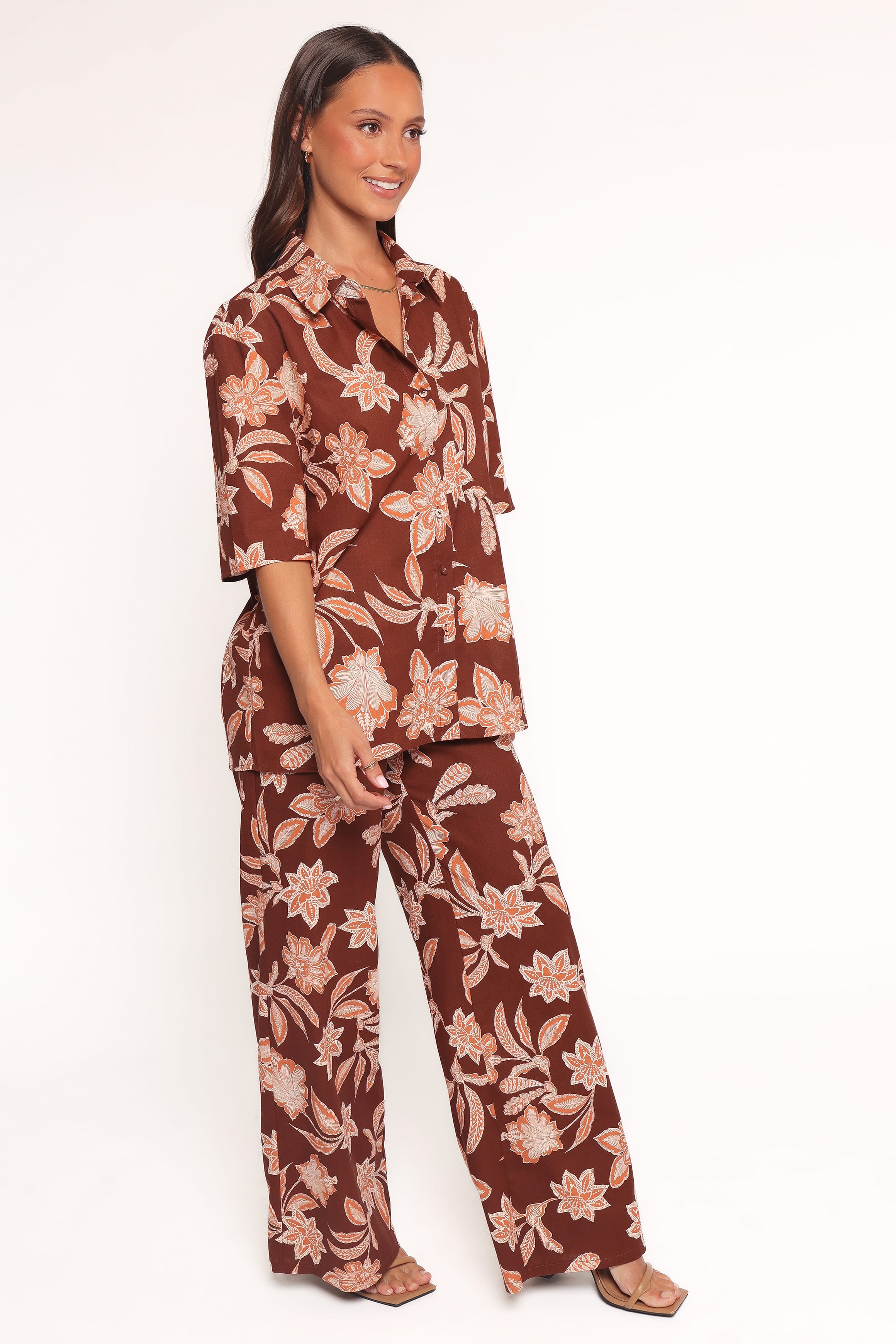 Petal and Pup USA BOTTOMS Samira Wide Leg Pant - Orange Floral