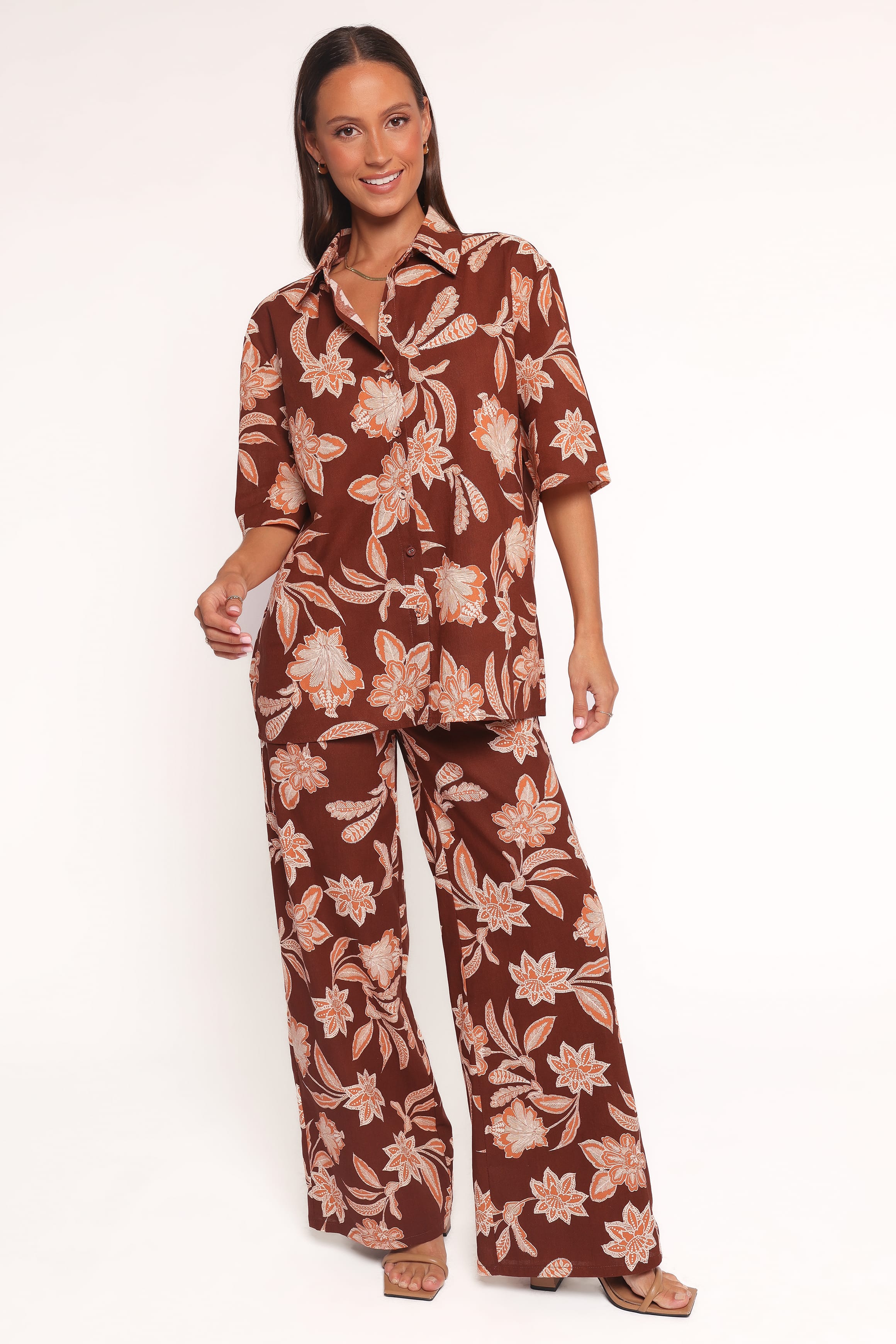 Petal and Pup USA BOTTOMS Samira Wide Leg Pant - Orange Floral