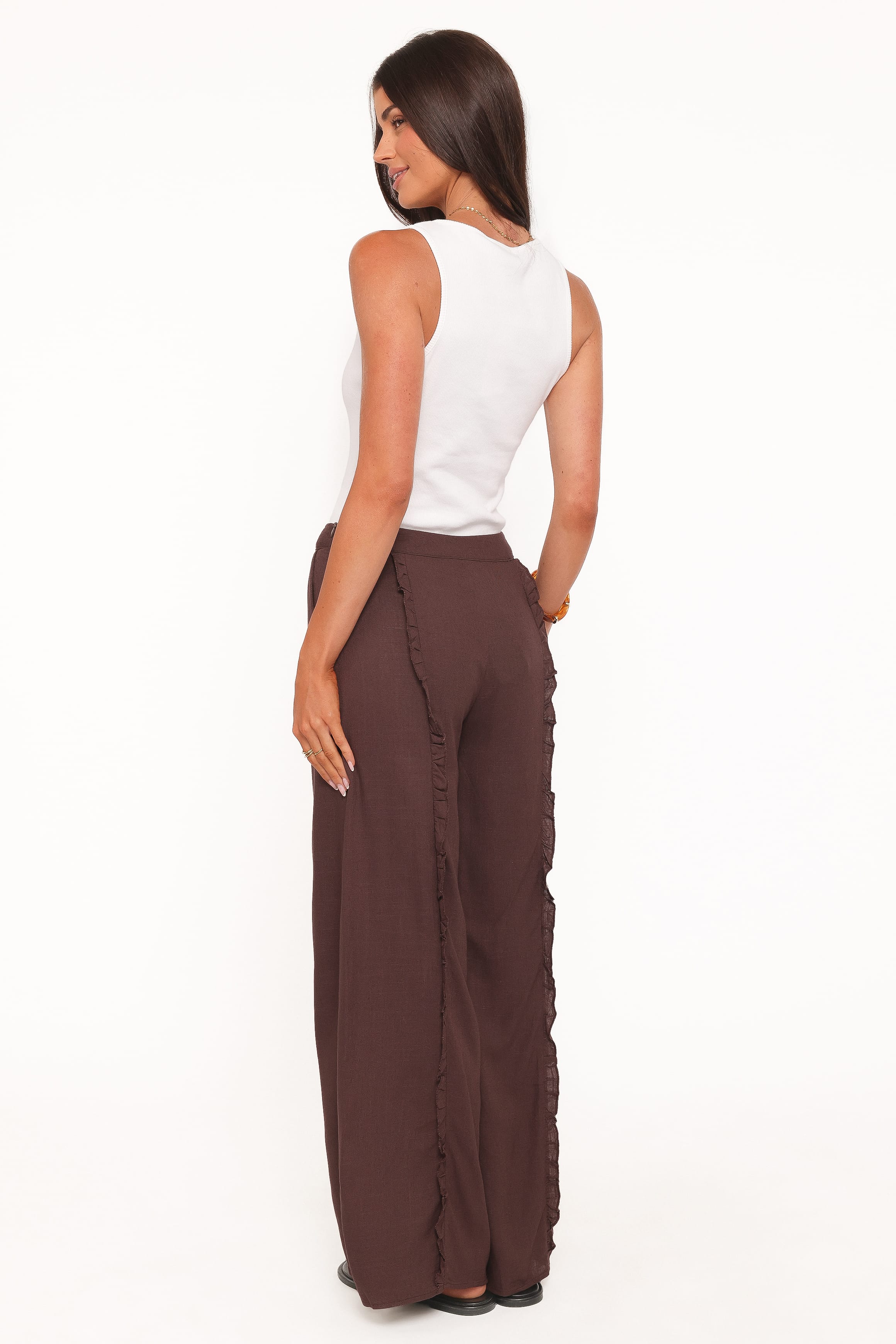 Petal and Pup USA BOTTOMS Samiya Frill Pants - Dark Brown