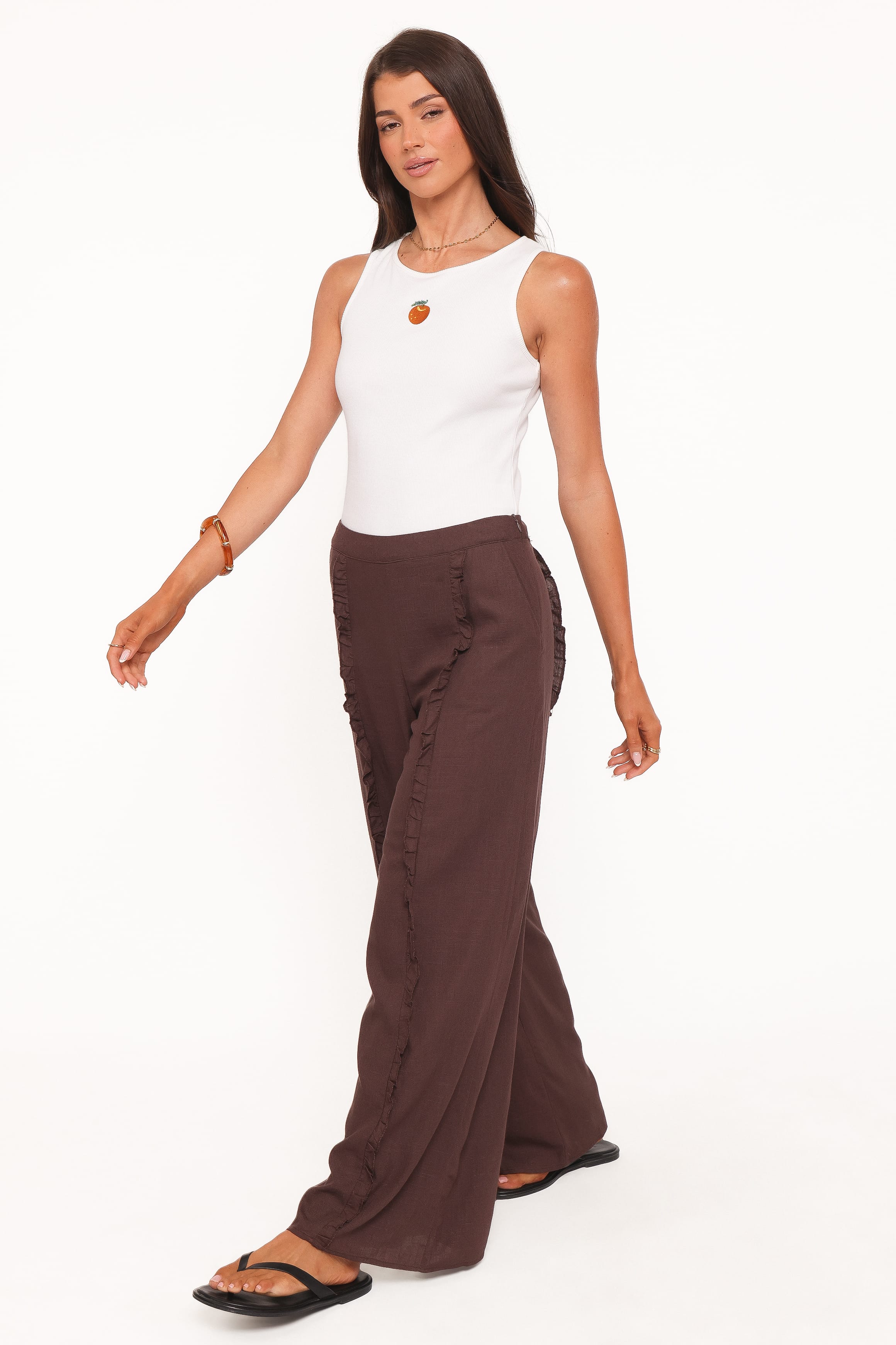 Petal and Pup USA BOTTOMS Samiya Frill Pants - Dark Brown
