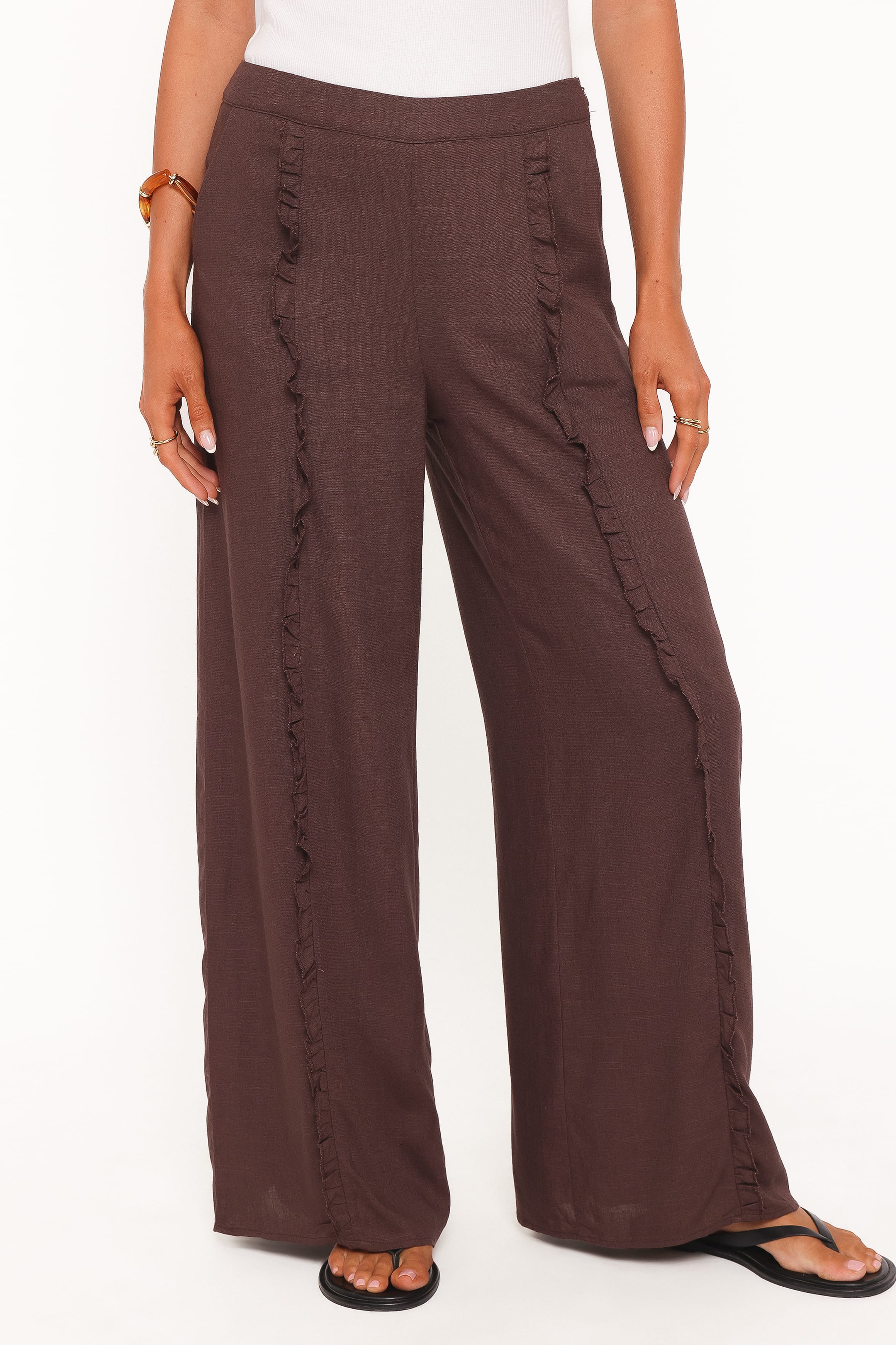 Petal and Pup USA BOTTOMS Samiya Frill Pants - Dark Brown
