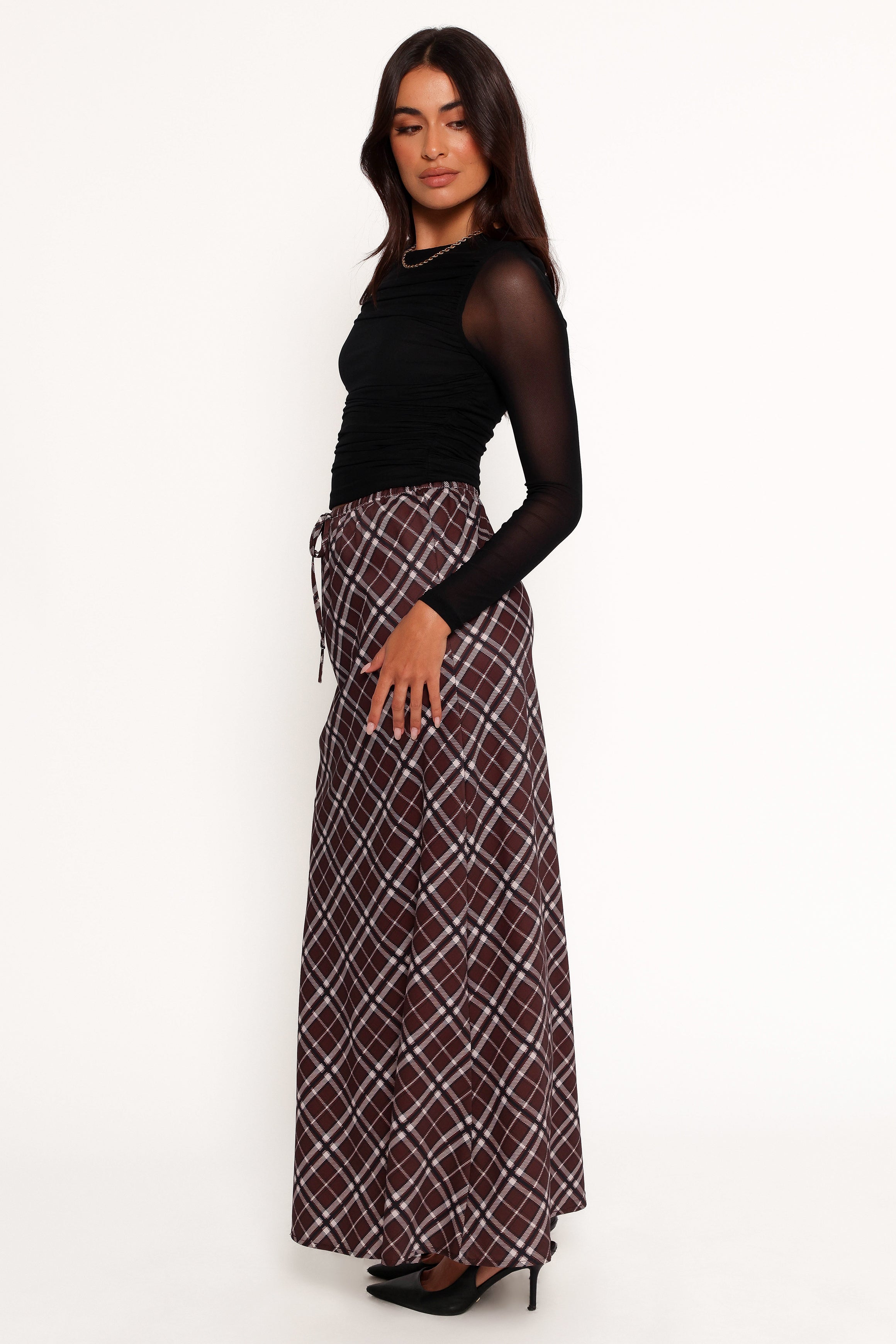 Petal and Pup USA BOTTOMS Sandra Midi Skirt - Brown Check