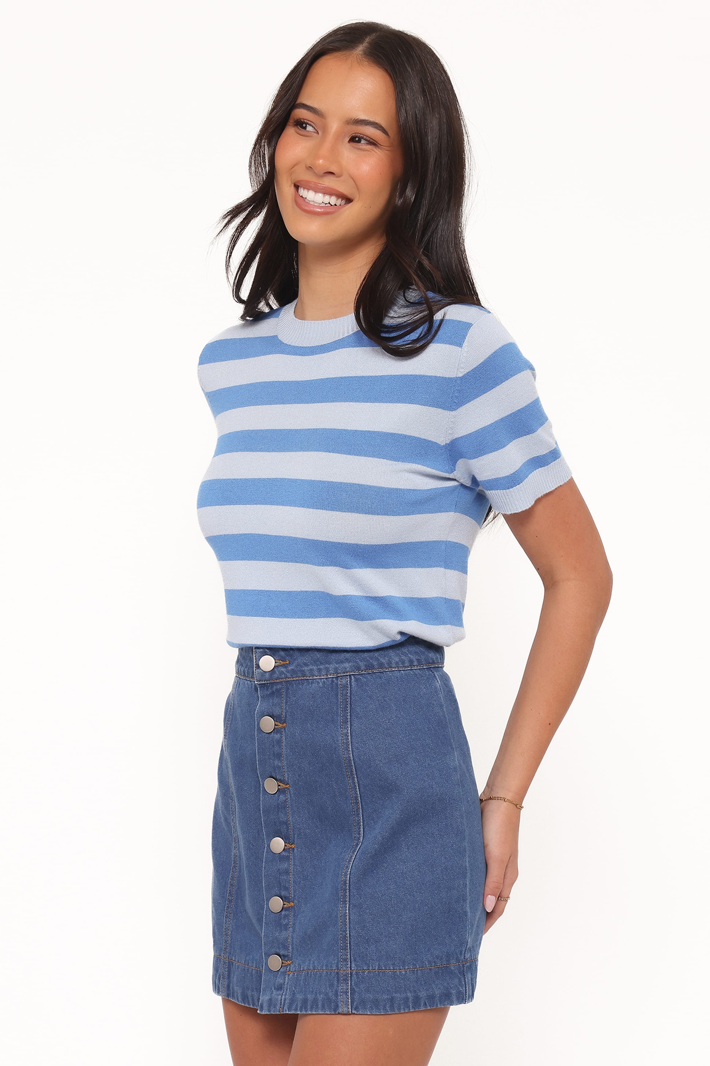 Petal and Pup USA BOTTOMS Sara Button Front Denim Mini Skirt - Dark Wash