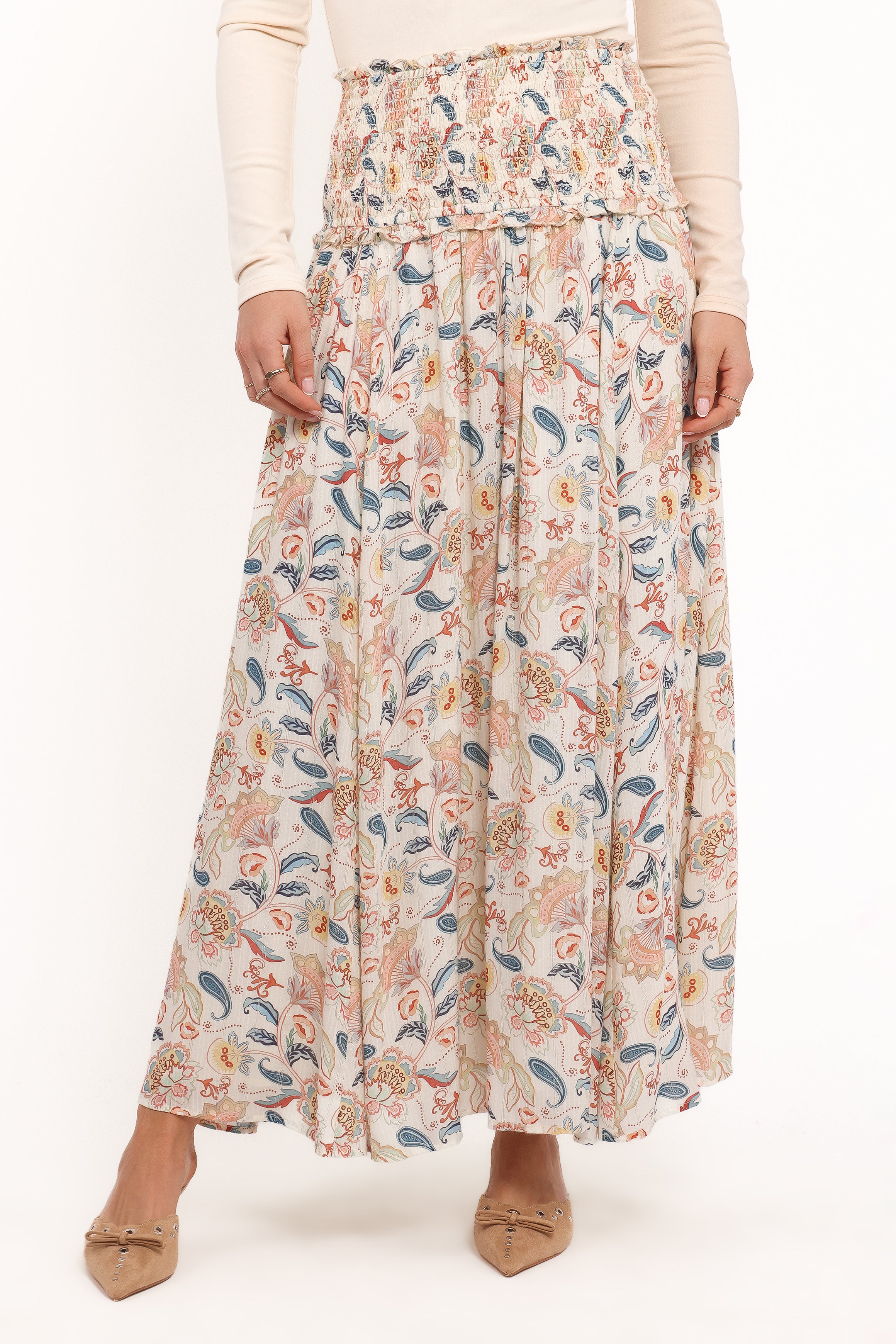 Petal and Pup USA BOTTOMS Seana Shirred Waist Maxi Skirt - Paisley (Hold for Amazon)